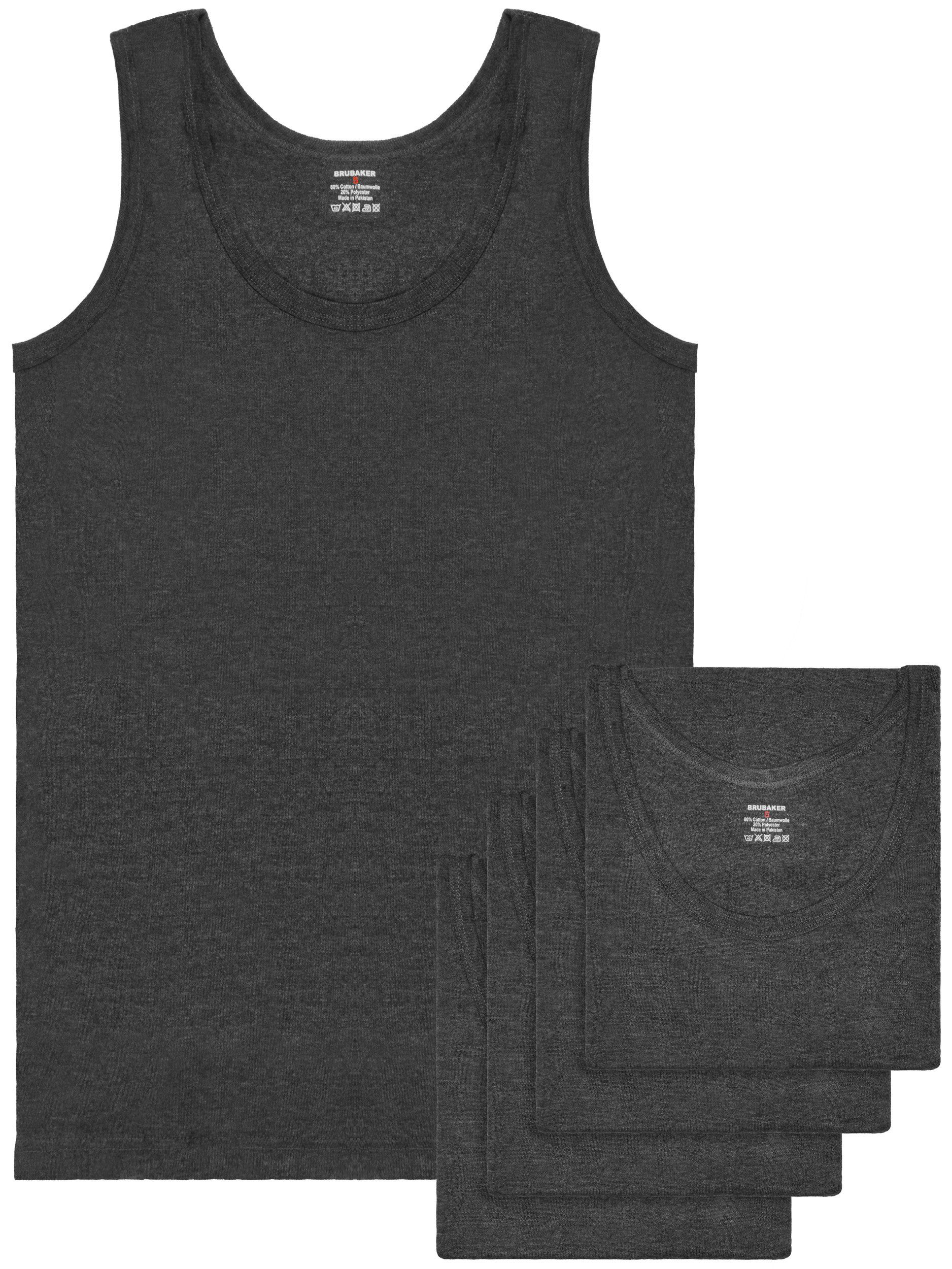 Classic Baumwolle Schlichtes Lang, Basic Herren BRUBAKER Unterhemd aus (5er-Pack) Achselshirt (glatt), Tank Top hochwertiger Tanktop Extra Anthrazit Nahtlos