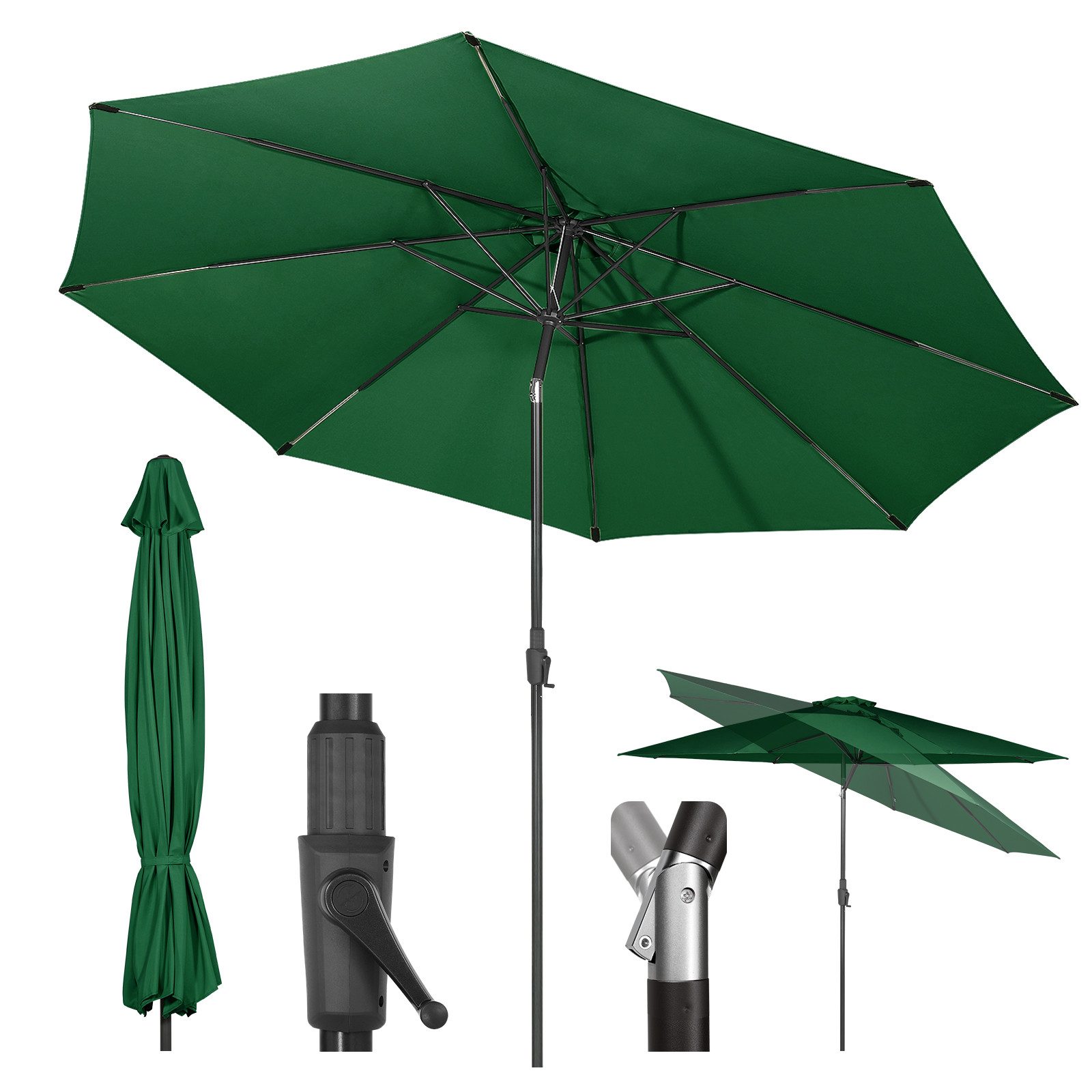 Sekey Sonnenschirm ∅ 220/270/350 cm Gartenschirm mit Kurbel Marktschirm Neigbar, LxB: 350x350 cm, Geeignet für 6-8 Personen, Kippbar, Abknickbar, Wasserabweisend