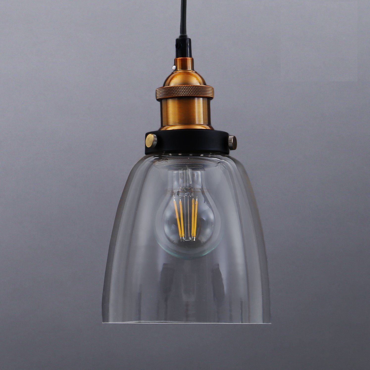 LED Decken Pendel Hänge Leuchte Lampe schwarz-gold Beleuchtung Retro Vintage 