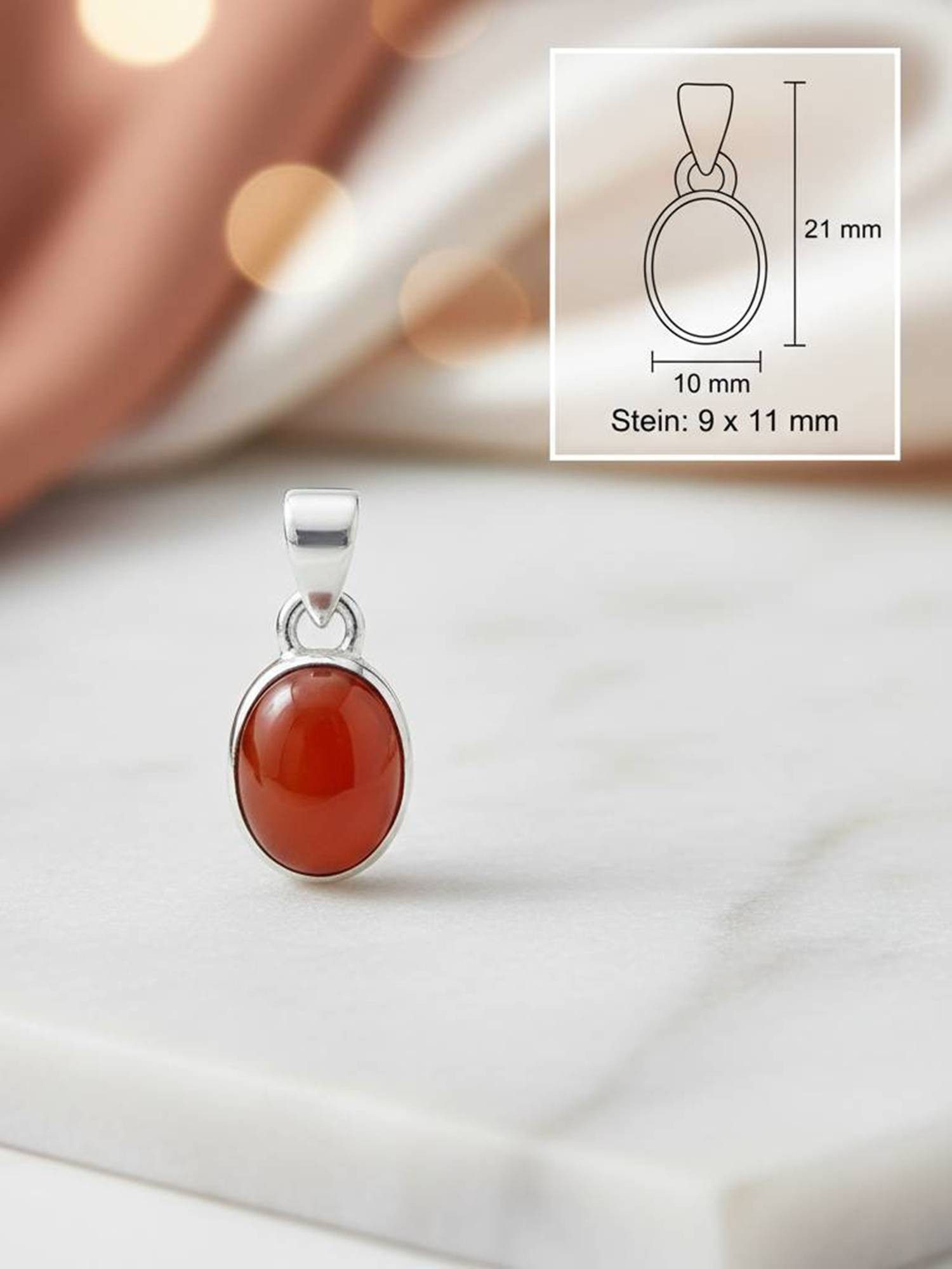 mantraroma Kette mit Anhänger SAMA oval aus 925 Silber mit Karneol (Kettenanhänger uns Kette), 925 Sterling Silber Ketten mit Kettenanhänger für Damen