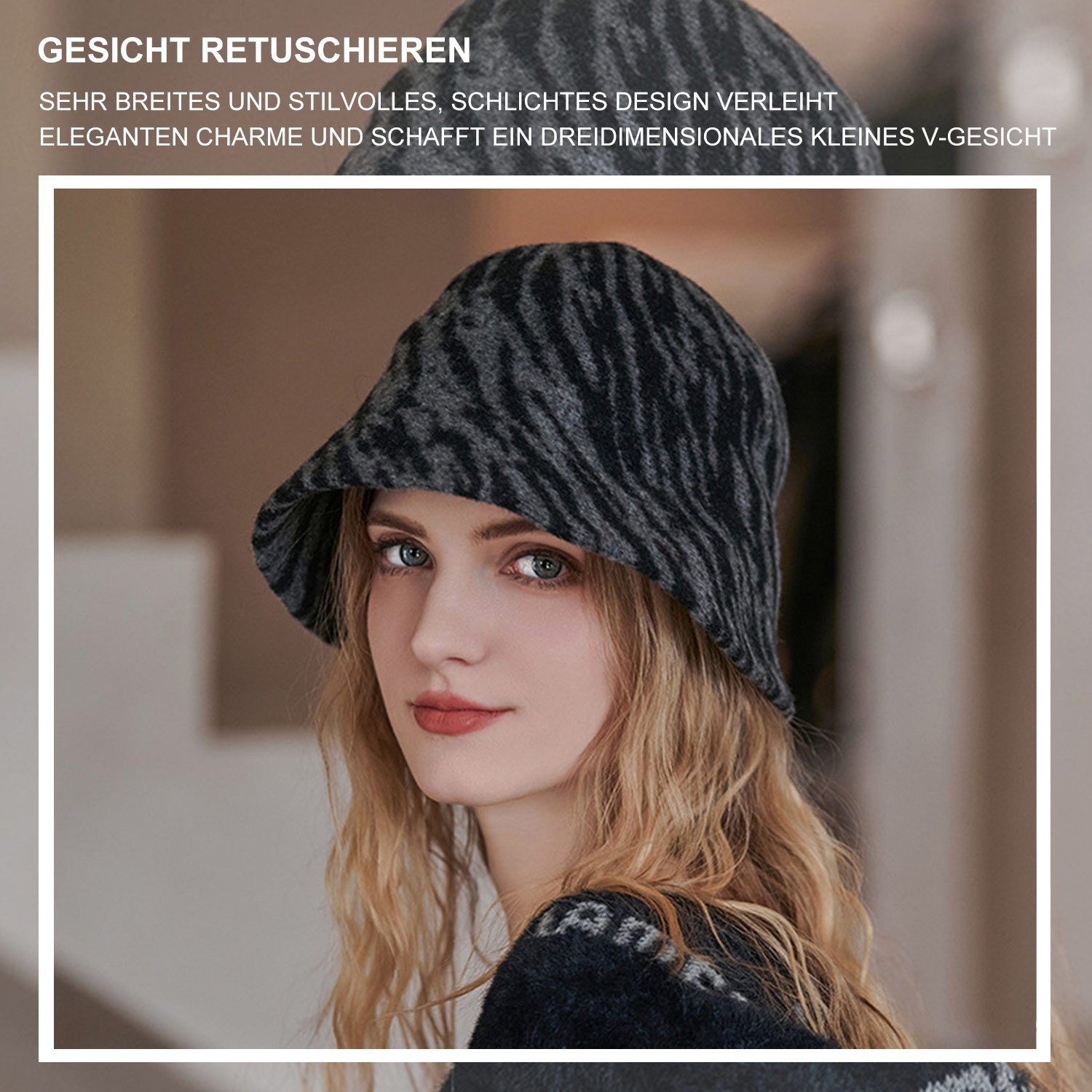 Fischerhut Neues Retro-Mode Design Fischerhut mit Vintage-Zebra-Drucken Schwarz MAGICSHE
