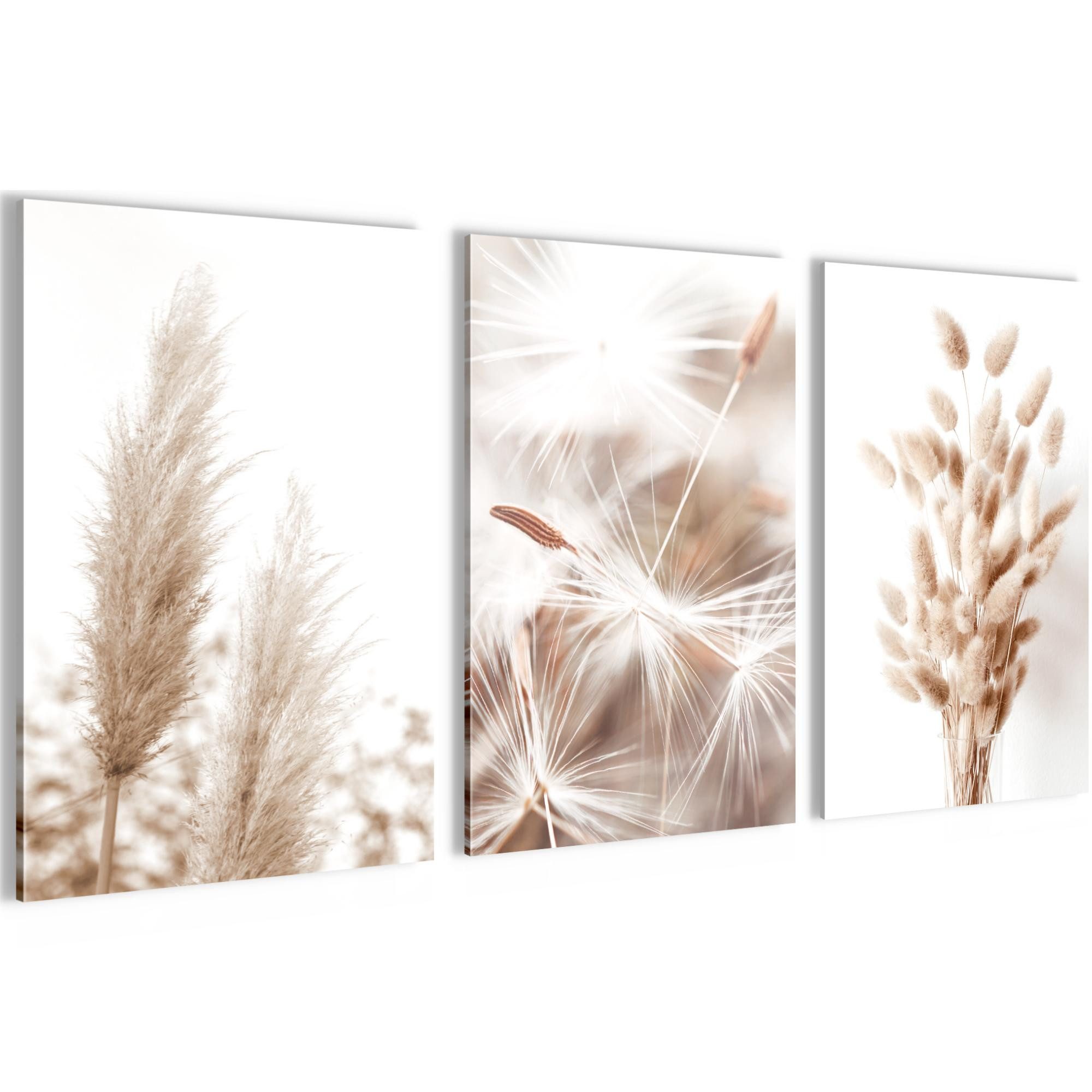 Novart Wandbild 3 Wandbilder Set Natur Wohnzimmer Deko Landschaft Berge Boho, Pampas2