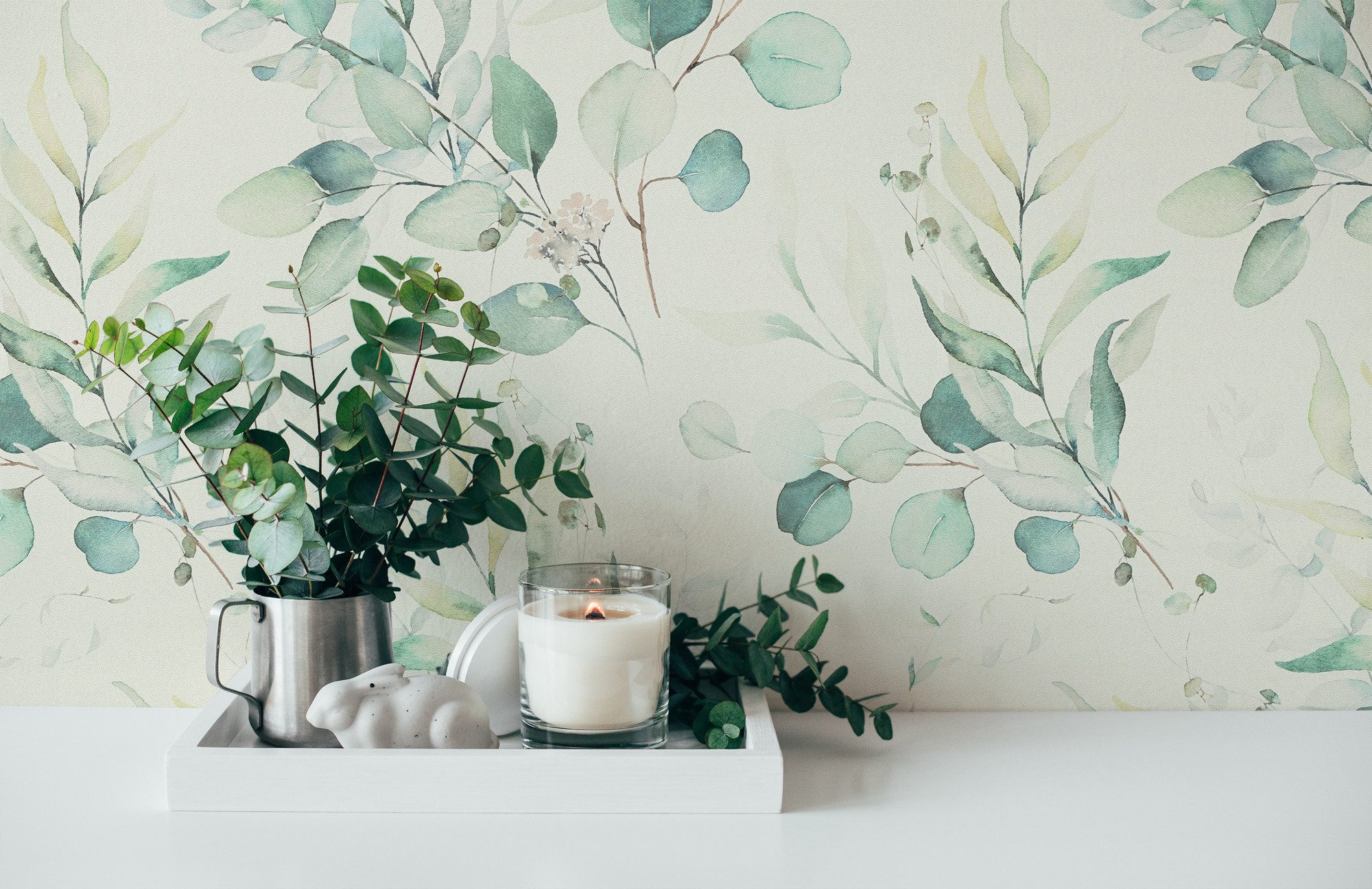 living walls Vliestapete LIMITED – Eukalyptus Blätter, leicht strukturiert, floral, naturalistisch, botanisch, (1 St), Leichte Eukalyptuszweige in harmonischer Aquarelloptik