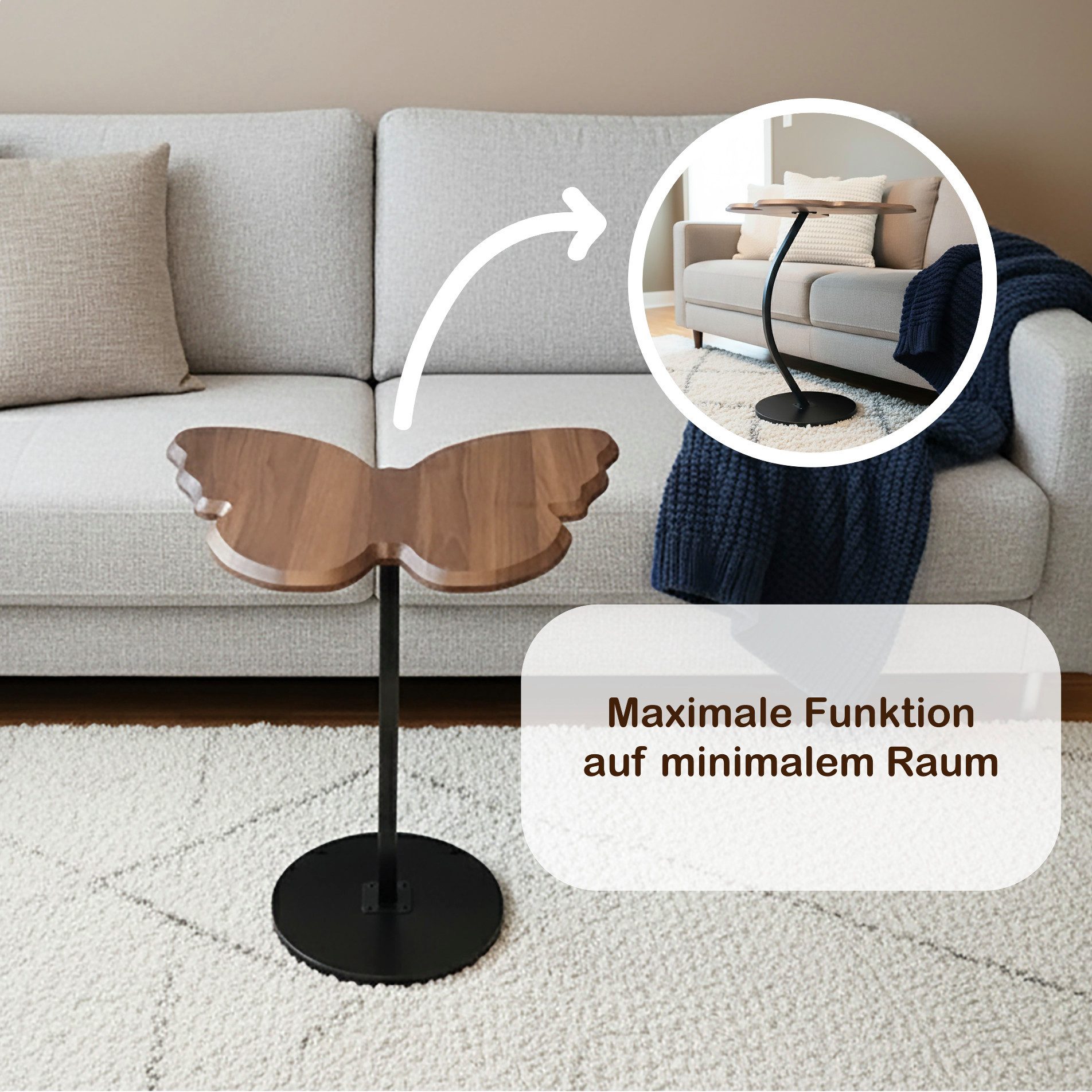PEGSEN Beistelltisch Beistelltisch Schmetterling - Couchtisch für Sofa & Be günstig online kaufen