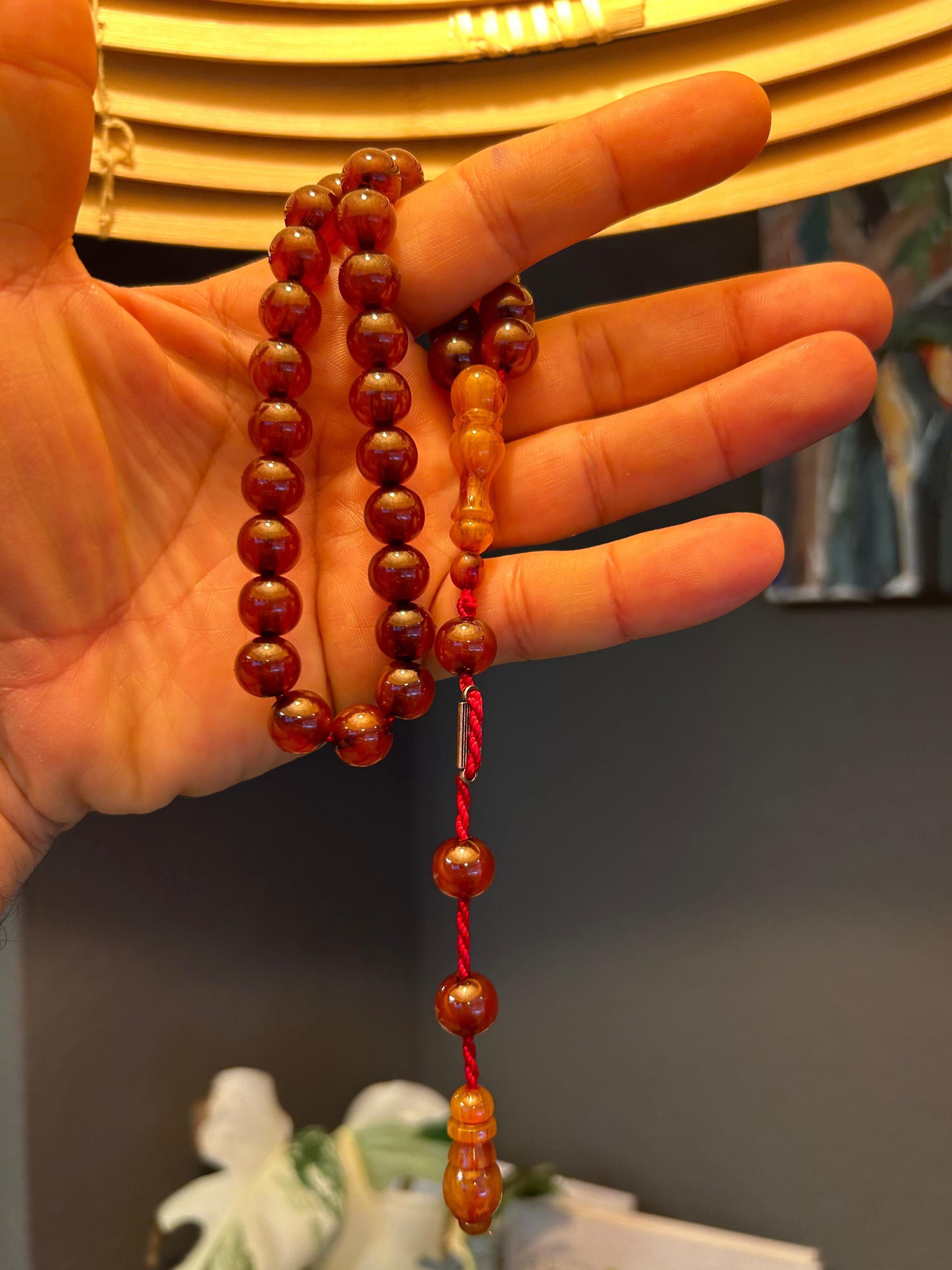TesbihBid Kettenanhänger Special (Osmanli Gebetskette islamisches Geschenk kuka Tesbih Misbaha islam Tasbih Namaz Tasbeeh Amber Sandalous Misbaha Prayerbeads Rosary, Bakalite Faturan Kehribar Oltu, 33-tlg, 33-tlg)