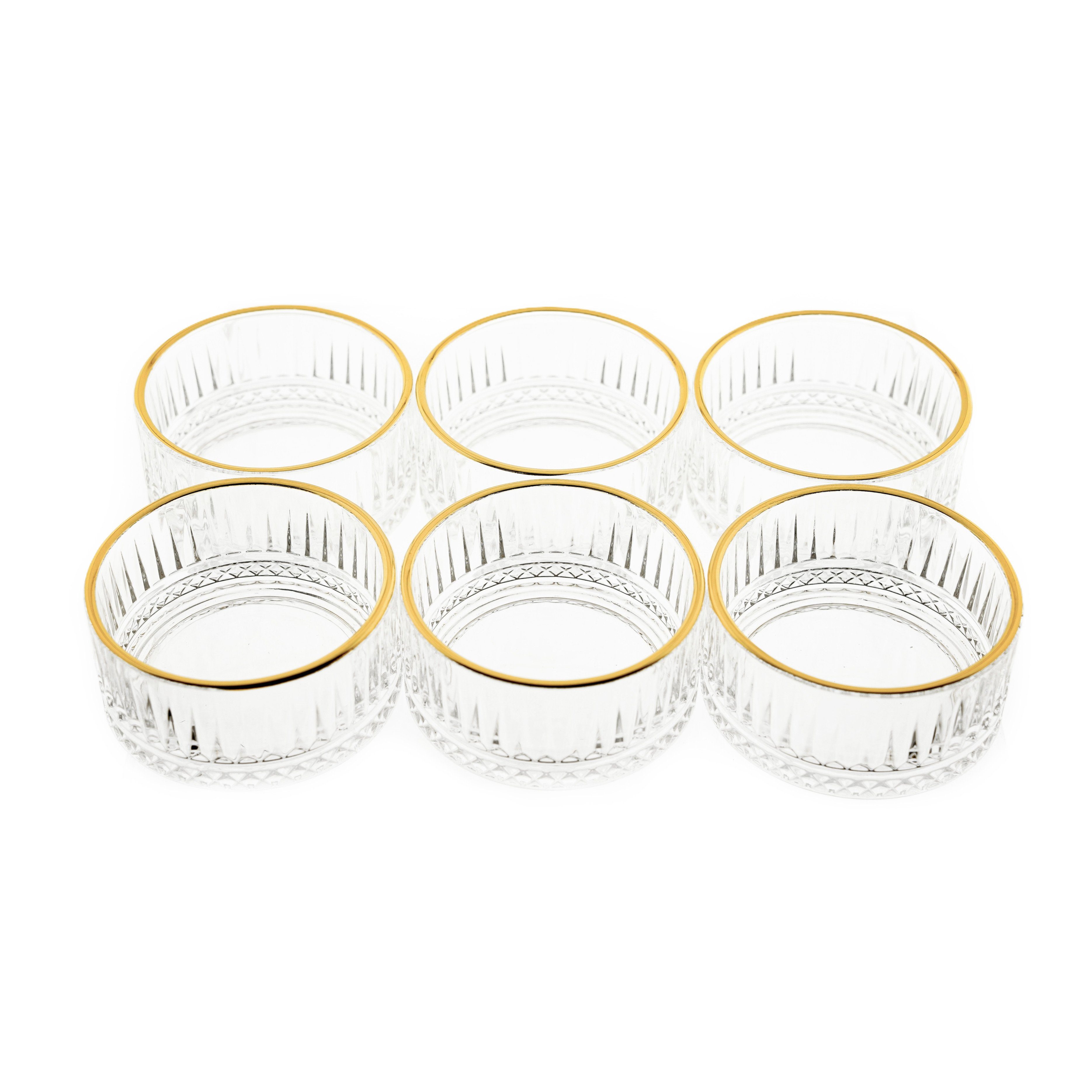 Almina Schale Elisa 6 Tlg. Glasschalen-Set mit Riffle Design Goldumrandung 300 ml, Glas, (6-tlg)