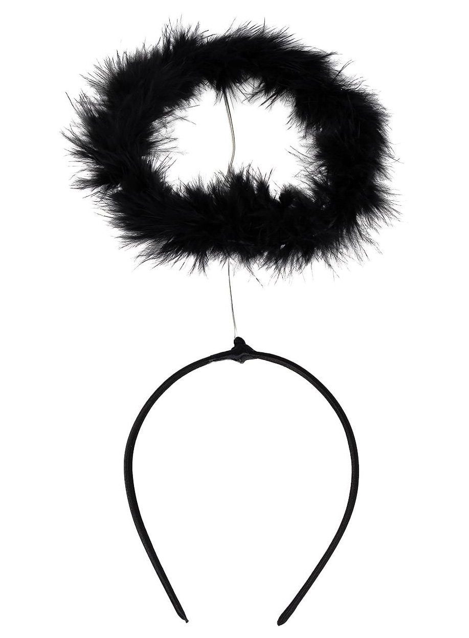 Metamorph Kostüm Schwarzer Engel Heiligenschein, Haarreif mit biegsamem Draht und Federkranz