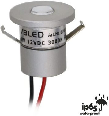 VBLED LED Einbaustrahler LED Einbaustrahler "ALDYNE" SET 1W Mini-Einbauspot IP65, LED fest integriert, Warmweiss