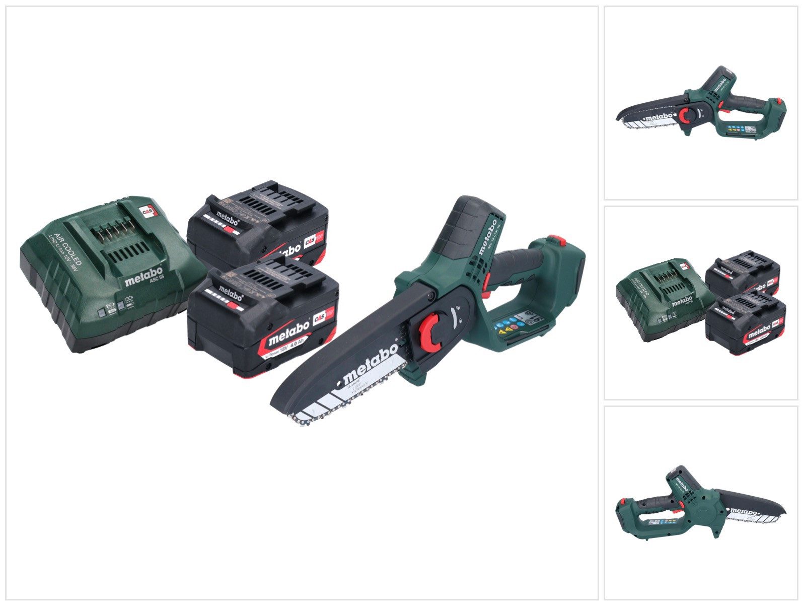 metabo Akku-Kettensäge MS 18 LTX 15 Akku Gehölzsäge 18 V 15 cm 5 m/s + 2x Akku 4,0 Ah + Lader