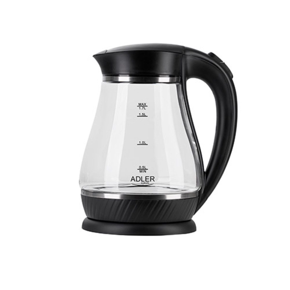 Adler Wasserkocher AD 1274 B Wasserkocher 1,7 L - 2200 W, LED, 360°-Sockel, 1,7 l, 2200 W, Klassische Krugform in Schwarz, Energieeffizient, 2200 W