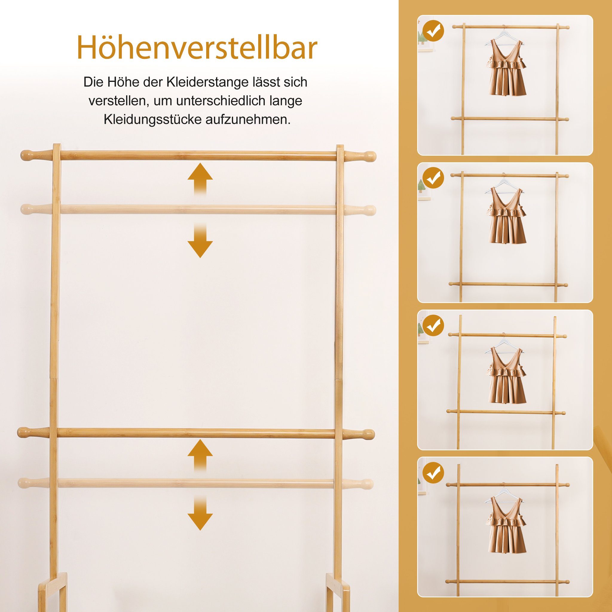 Yorbay Kleiderständer Kinder Kleiderständer aus Bambus, 74 x 35 x 140cm, Kinderregal, (Mit 2 Boxen, Kleiderstange, Kinder offnene Kleiderschrank), Garderobenstä – Bild 5 von 5