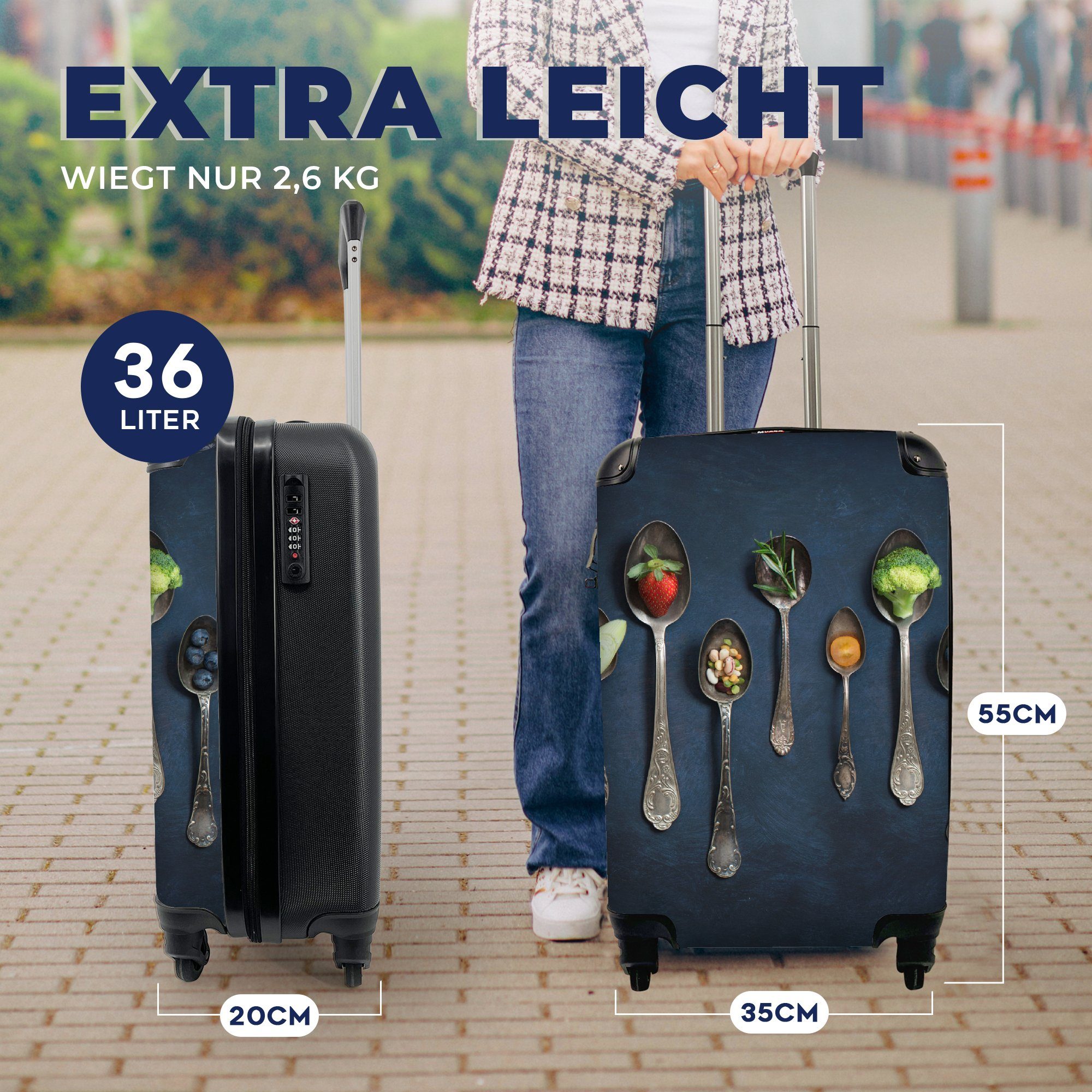 MuchoWow Handgepäckkoffer Kräuter - Handgepäck Trolley, für Reisekoffer - Ferien, Löffel 4 Reisetasche Rollen, Silber Industriell, mit - rollen, Gewürze 