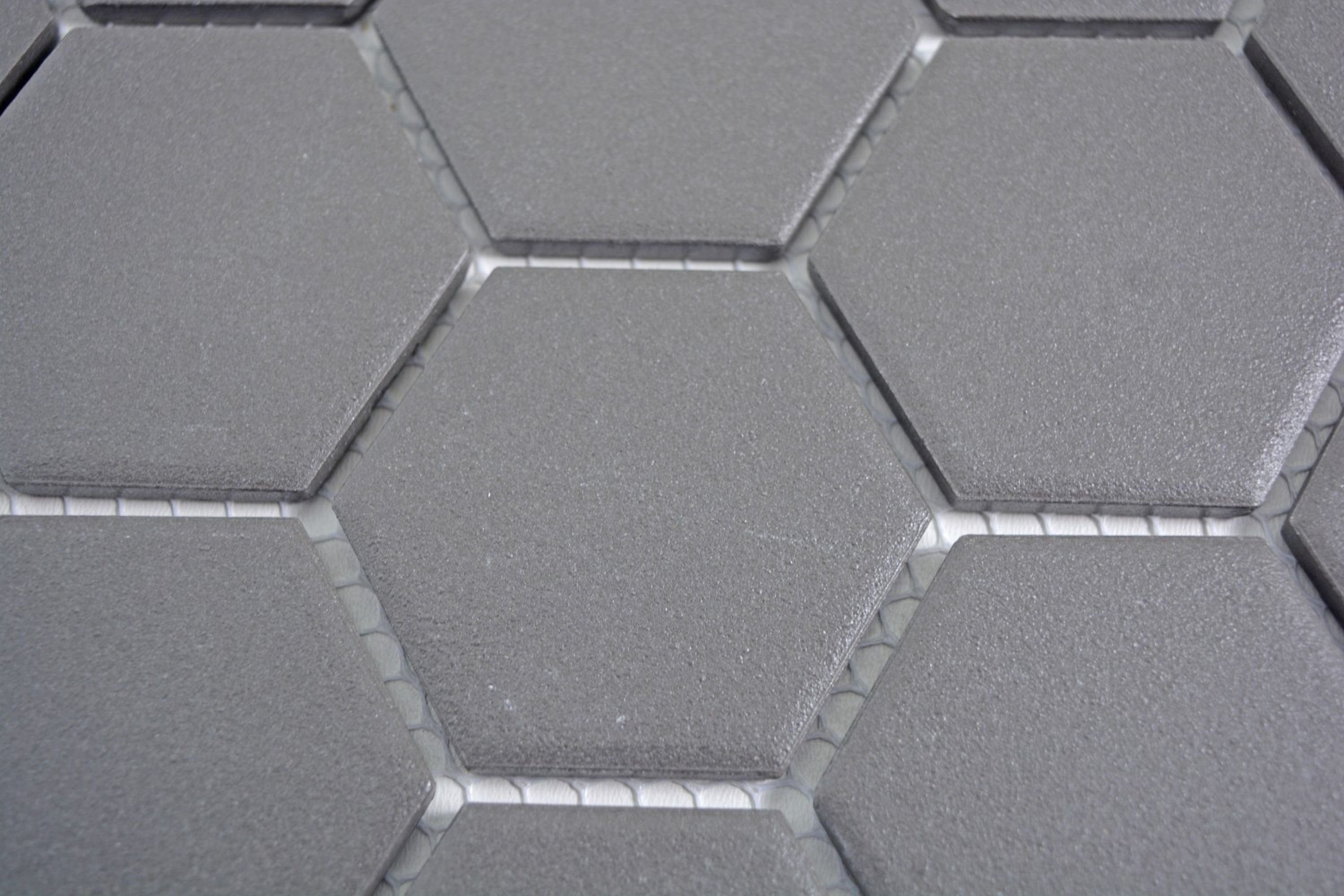 Hexagonale unglasiert Sechseck Mosaik dunkelgrau Mosani Fliese Bodenfliese Keramik