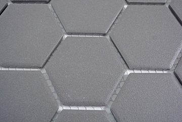 Mosani Bodenfliese Hexagonale Sechseck Mosaik Fliese Keramik dunkelgrau unglasiert
