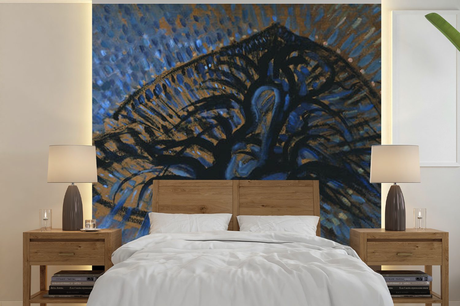 Piet Blauer Wandtapete (5 Schlafzimmer, oder Mondrian, Matt, für Apfelbaum MuchoWow bedruckt, - St), Fototapete Wohnzimmer Vinyl Tapete