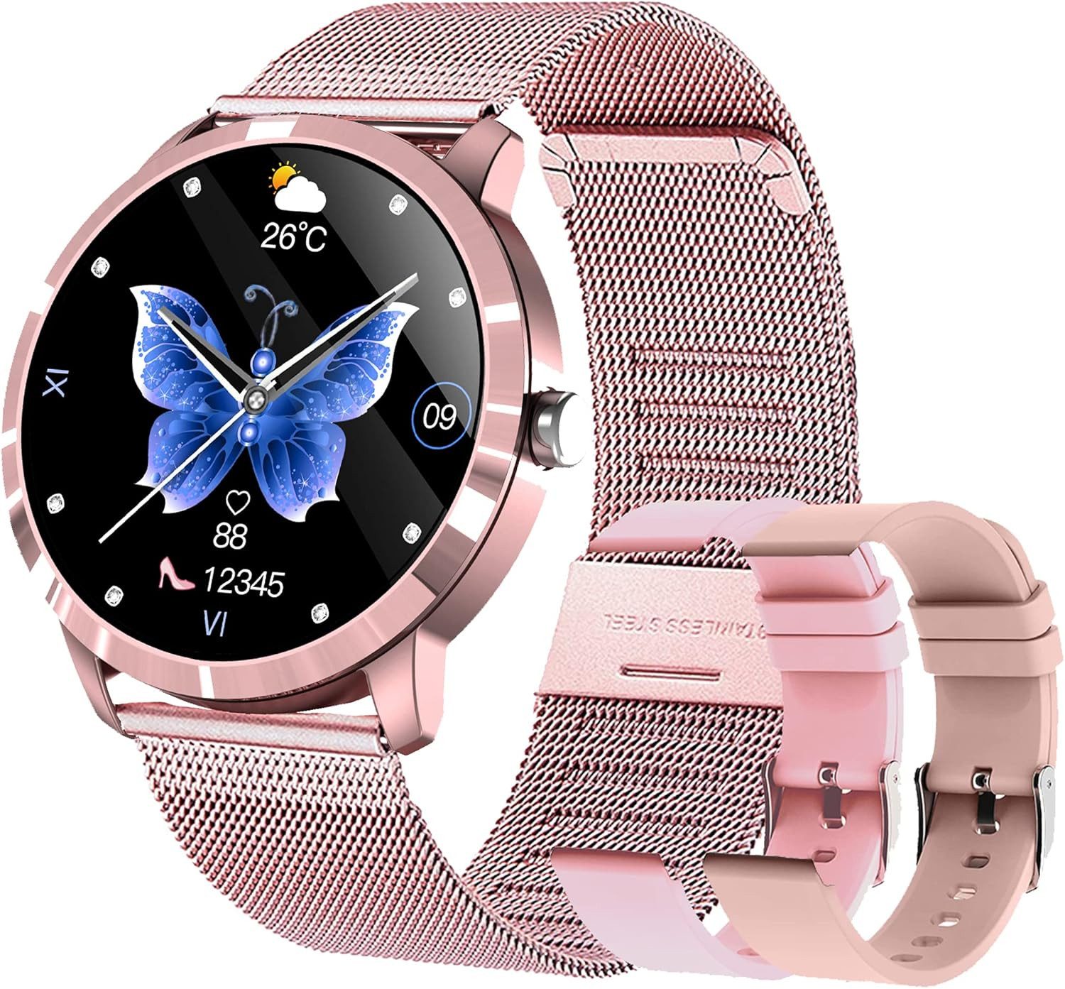 SGDDFIT Smartwatch (2,7 cm, android ios), Damen Smartwatch mit 22 Sportmodi, Herzfrequenzmessung