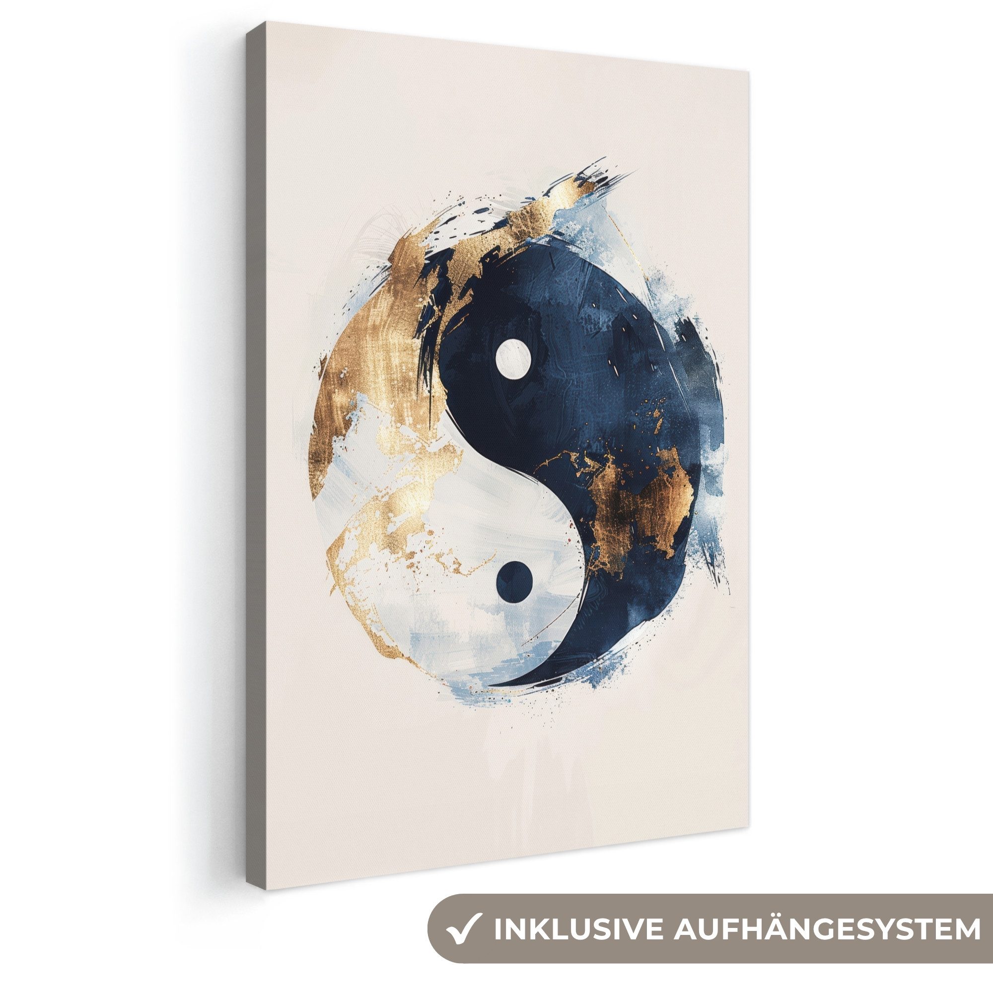 OneMillionCanvasses® Leinwandbild Yin Yang - Abstrakt - Schwarz - Weiß - Gold, Fotodruck (1 St), Leinwand Canvas Wandbild, Wanddekoration 20x30 cm