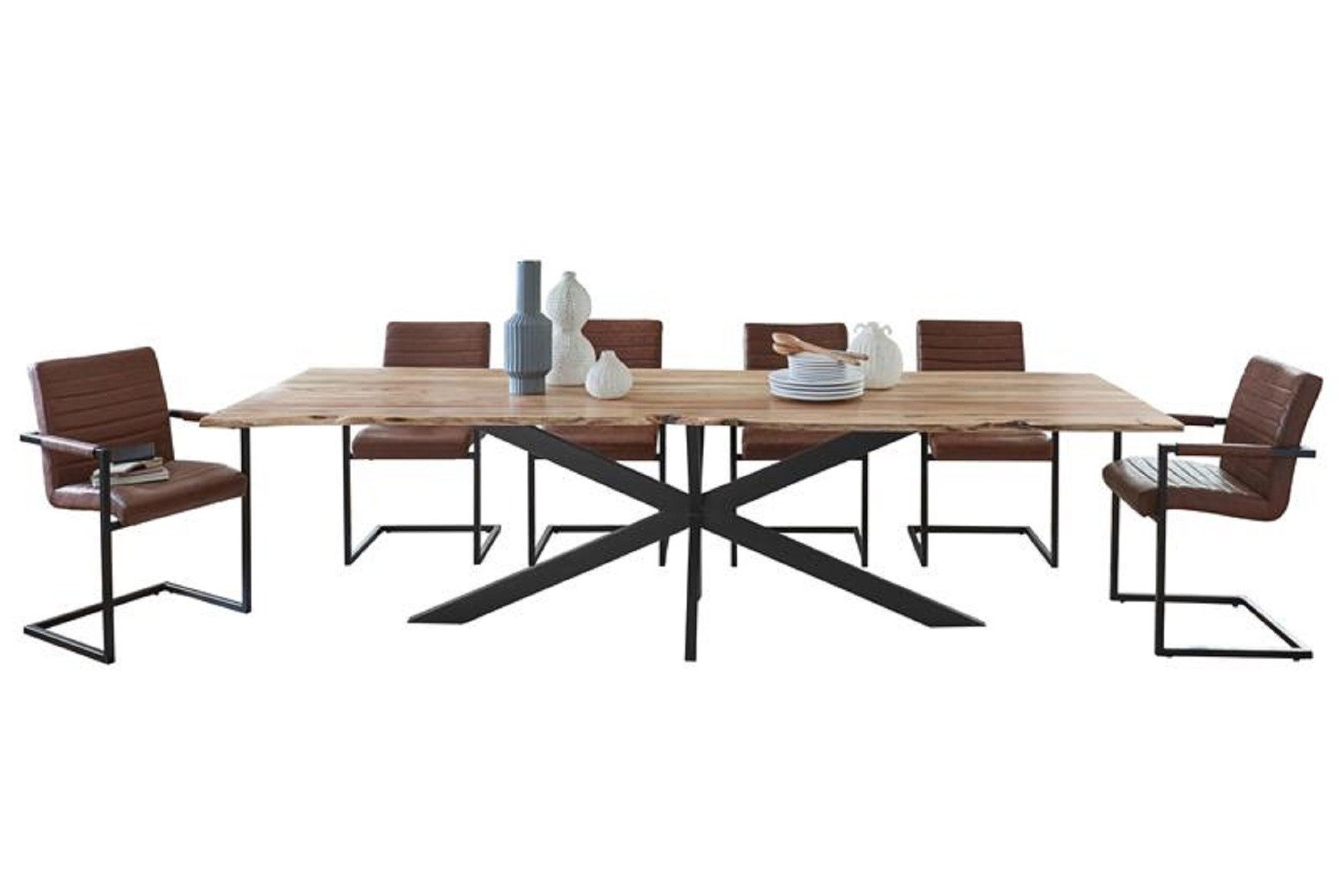 SAM® Baumkantentisch Memphistos, Akazienholz, Baumkante, Metallgestell Spider-Form, bis 3 Meter