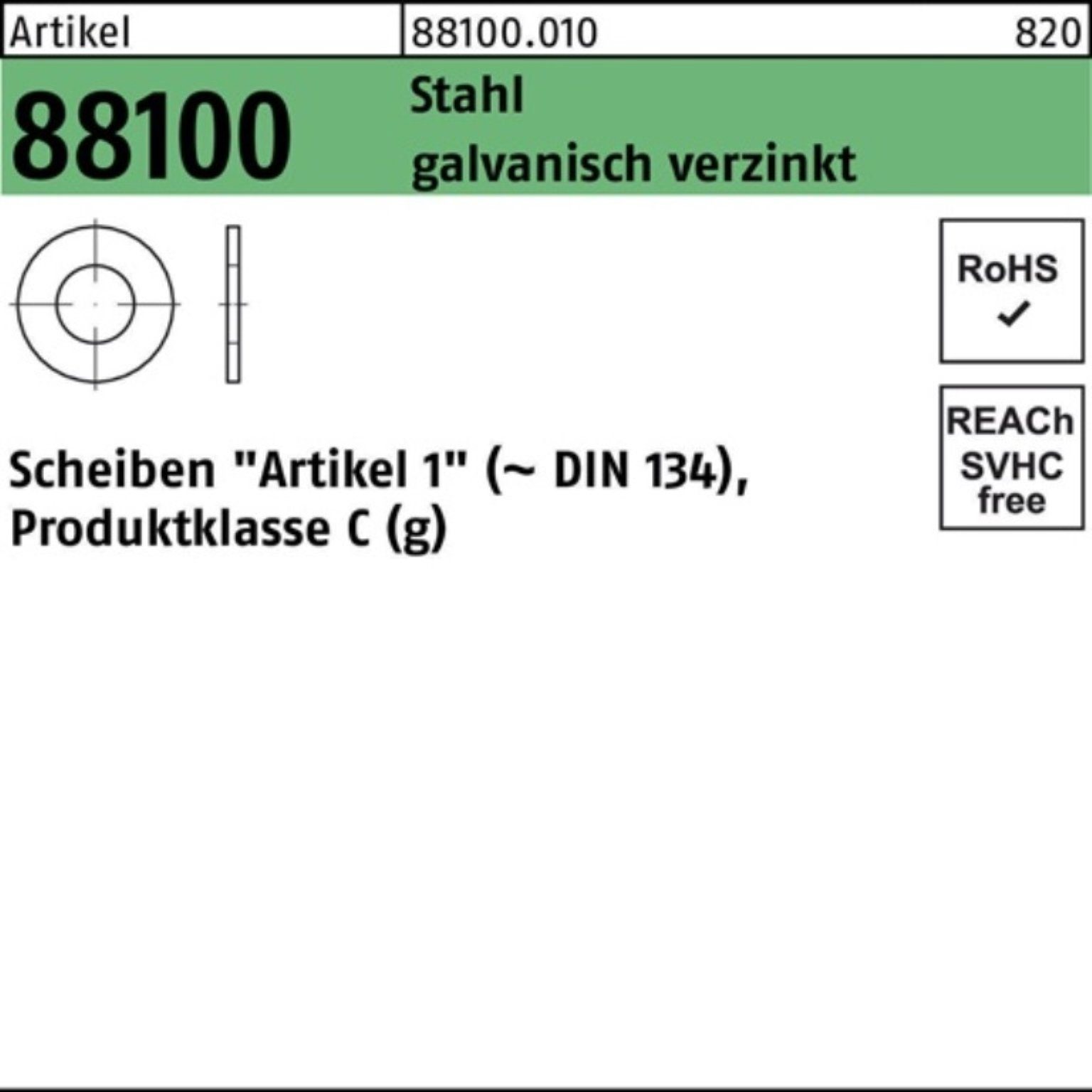 Stück 50 galv.verz. 72x5 Reyher Unterlegscheibe 36x R 88100 Pack Stahl 100er Unterlegscheibe