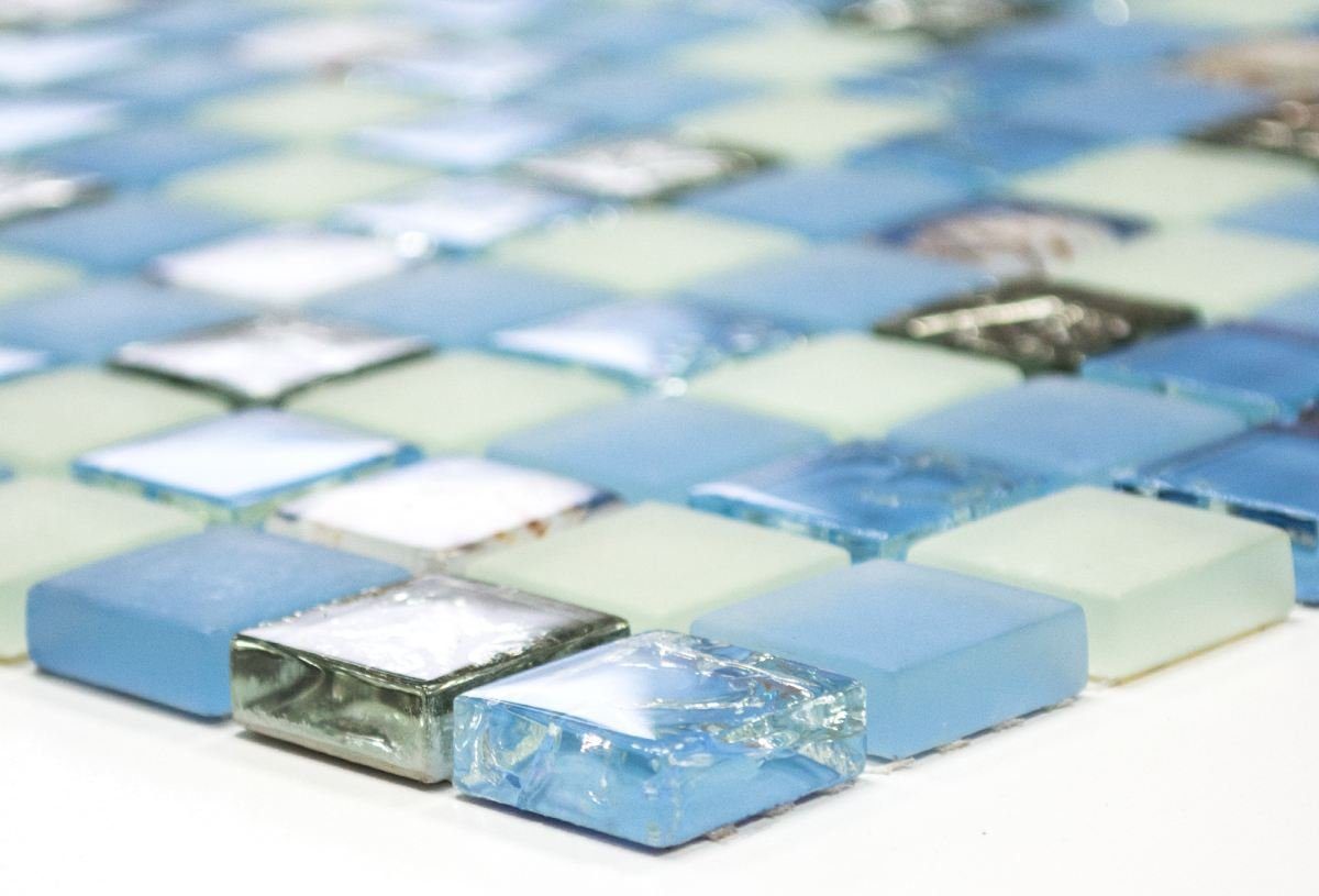 Mosani Mosaikfliesen Muschelmosaik Mosaikfliesen weiss matt blau silber Glasmosaik