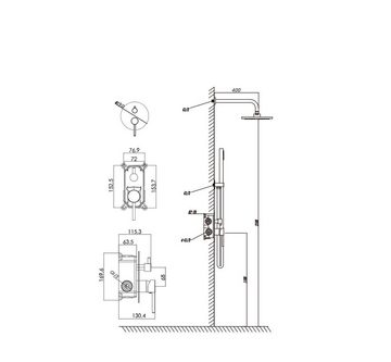 doporro Duschsystem doporro Design Unterputz-Duschsystem schwarz matt Regen-Duschkopf rund mit wassersparender Kopfbrause und Duscharmatur, 3 Strahlart(en)