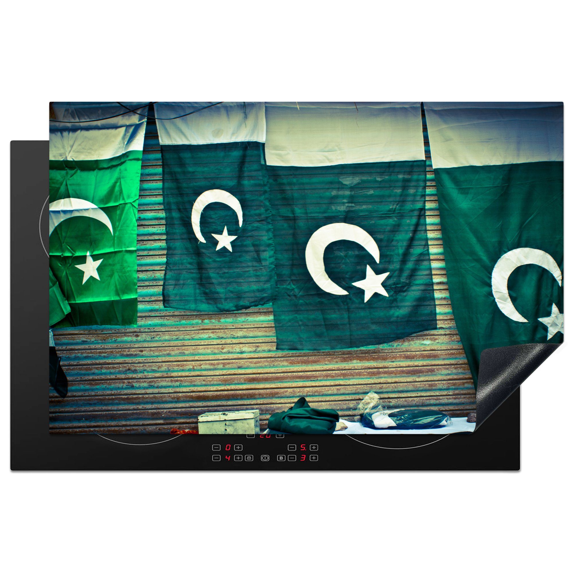 Pakistanische hängen 81x52 Flaggen Herdblende-/Abdeckplatte Vinyl, an der Induktionskochfeld Ceranfeldabdeckung MuchoWow küche, cm, für Schutz die (1 tlg), Wand,