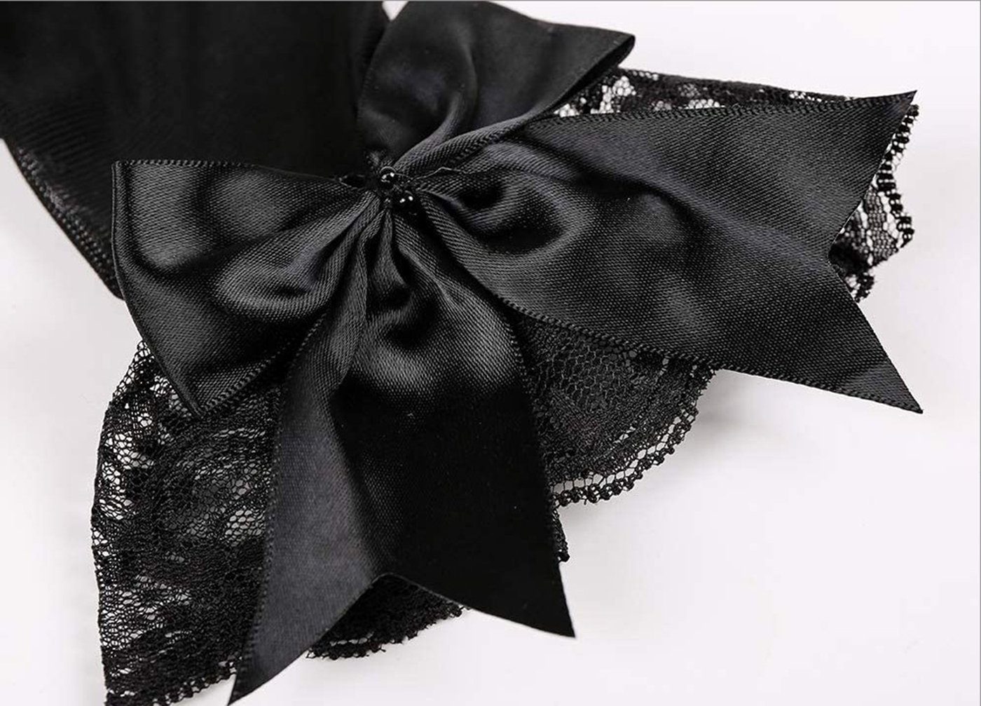 SCHUTA Abendhandschuhe Braut Schwarz Kleiderhandschuhe,Schmetterlingsknotenhandschuhe Brautkleider