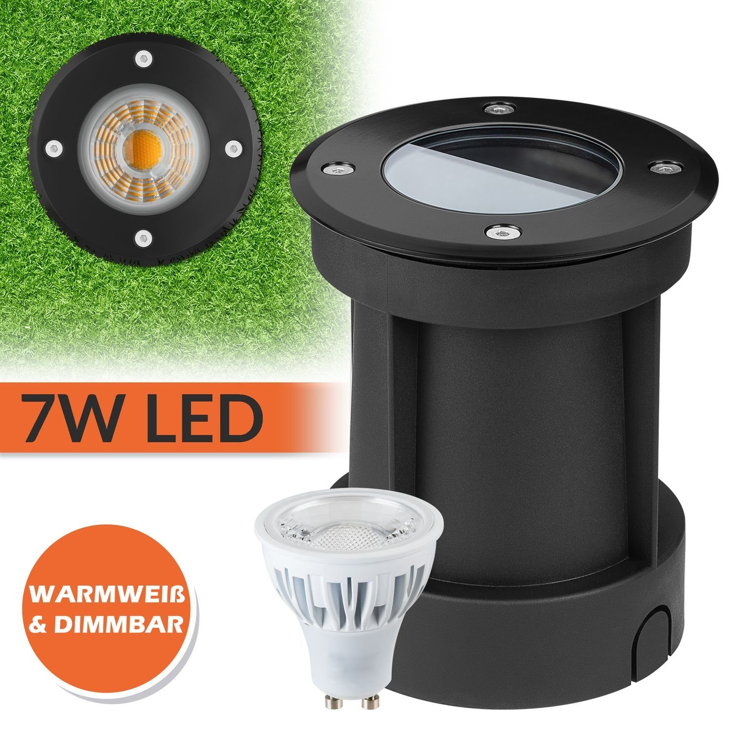 LEDANDO LED Einbaustrahler LED Bodeneinbaustrahler Set Schwarz mit LED GU10 Markenstrahler von LE