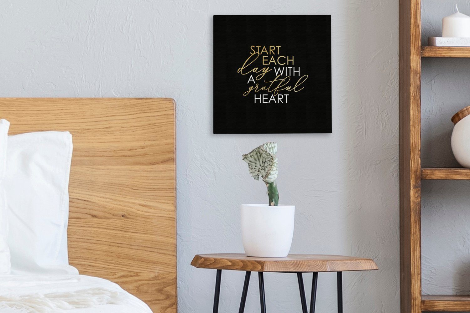 Schwarz, Wohnzimmer Zitat (1 Gold Leinwand Herz St), - - OneMillionCanvasses® für Bilder - Schlafzimmer Leinwandbild