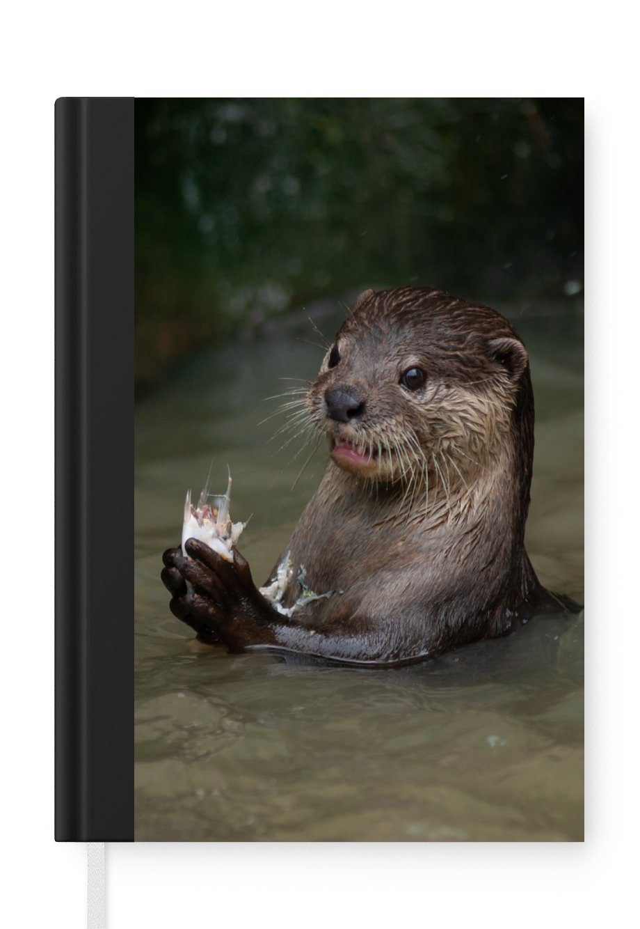 MuchoWow Notizbuch Otter mit Futter im Wasser, Journal, Merkzettel, Tagebuch, Notizheft, A5, 98 Seiten, Haushaltsbuch