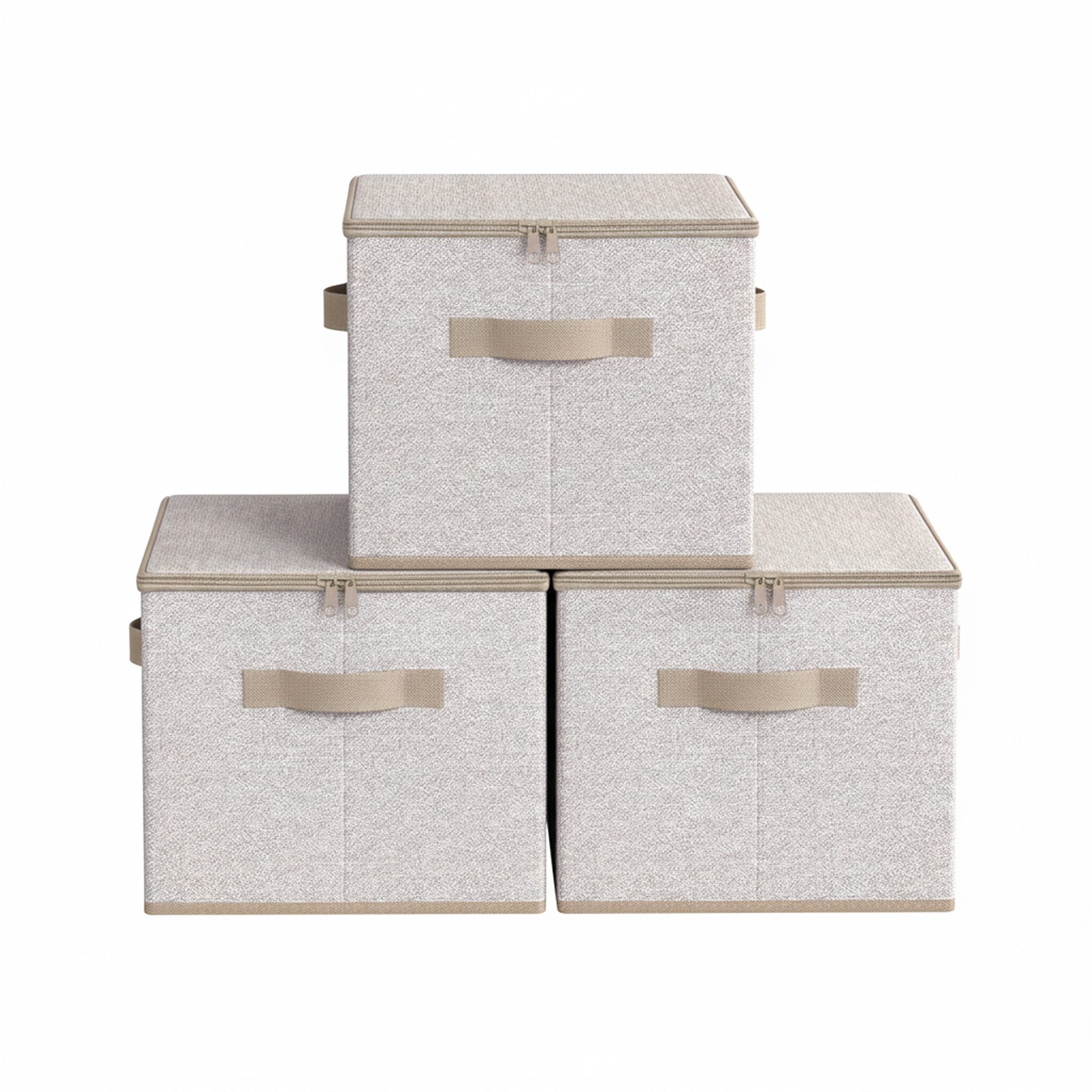 SONGMICS Aufbewahrungsbox Aufbewahrungsboxen, mit Deckel, faltbare Stoffbox mit Griffen, 3er Set, 40 x 30 x 25 cm, Vliesstoff