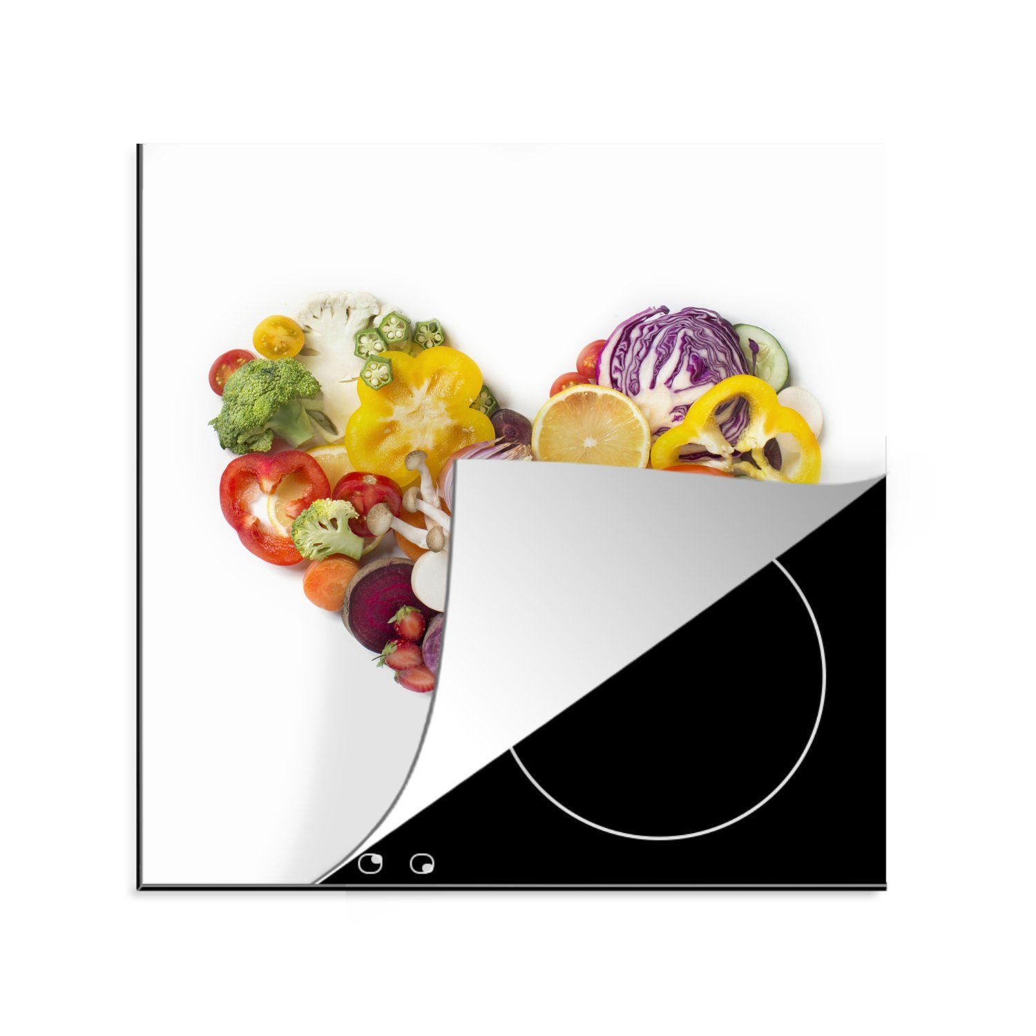 MuchoWow Herdblende-/Abdeckplatte Die Fünferscheibe in Form eines Herzens, Vinyl, (1 tlg), 78x78 cm, Ceranfeldabdeckung, Arbeitsplatte für küche
