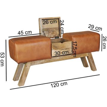 KADIMA DESIGN Sitzbank Retro Sitzmöbel mit Stauraum aus Leder & Holz, 120cm lang