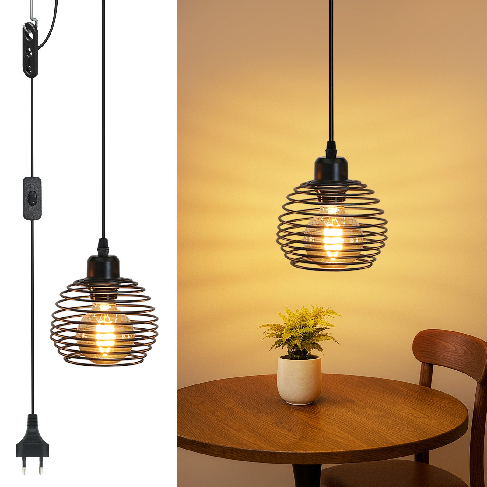 Nettlife Pendelleuchte Vintage Esszimmer Schwarz E27 günstig online kaufen