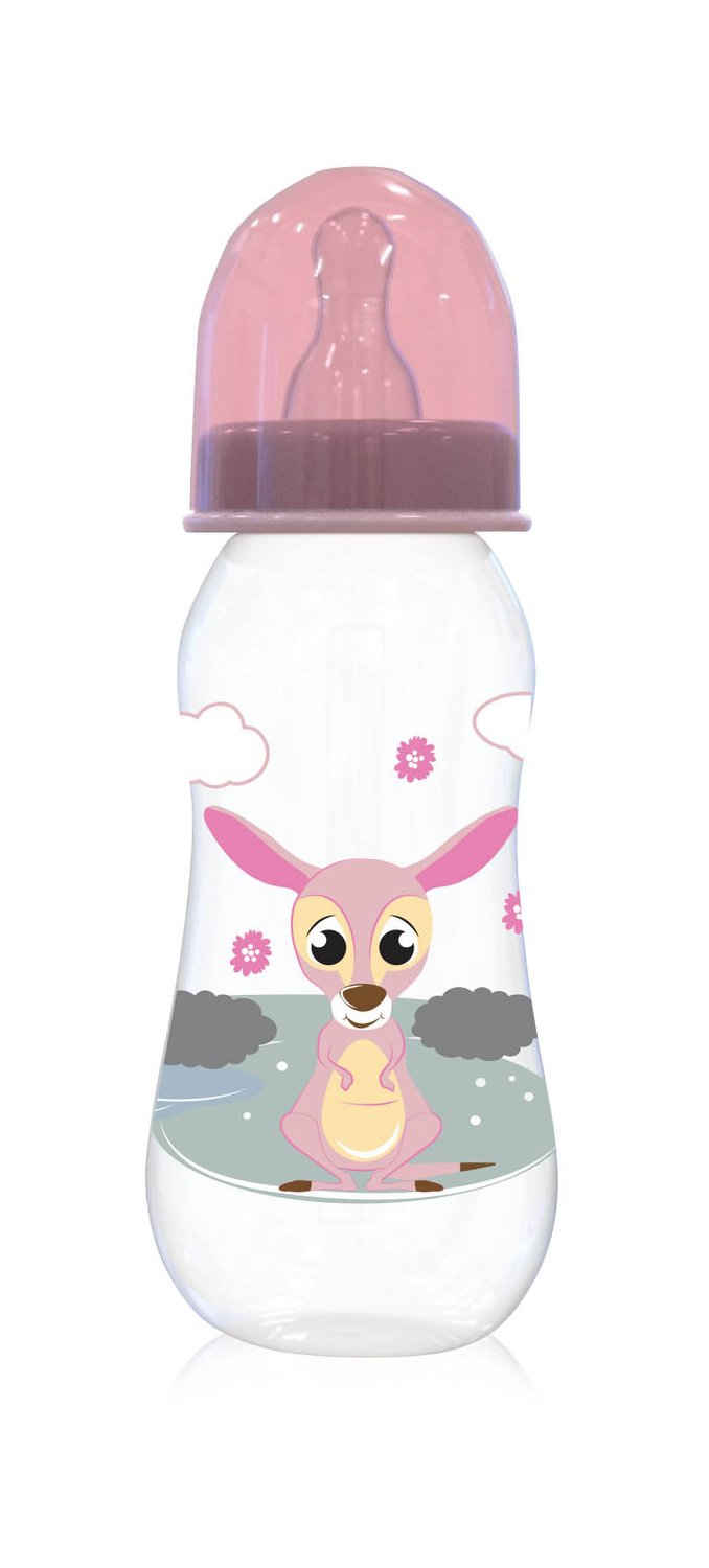 Baby Care Babyflasche Babyflasche 250 ml Tiere, Silikonsauger Größe 0+ Schutzdeckel ab Geburt