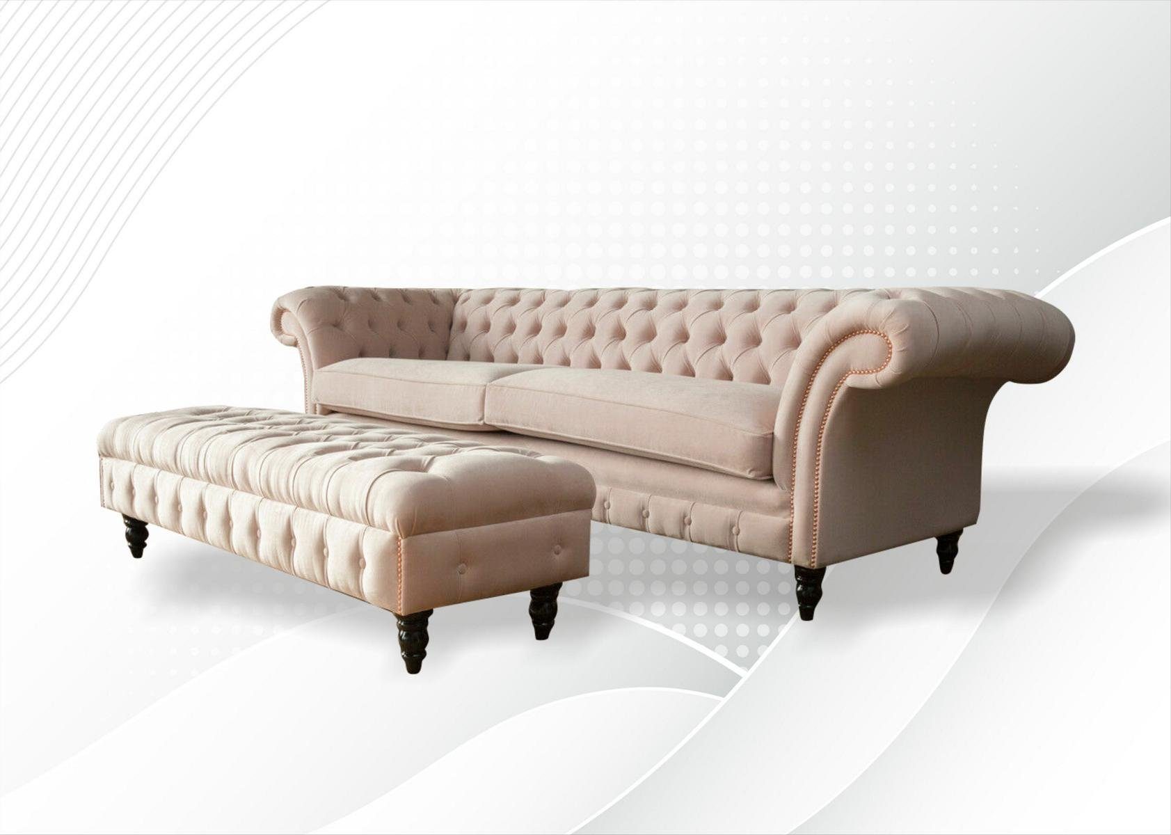 JVmoebel Chesterfield-Sofa, Chesterfield 4 Sitzer + Hocker Sofa Design Sofa Couch 265 cm