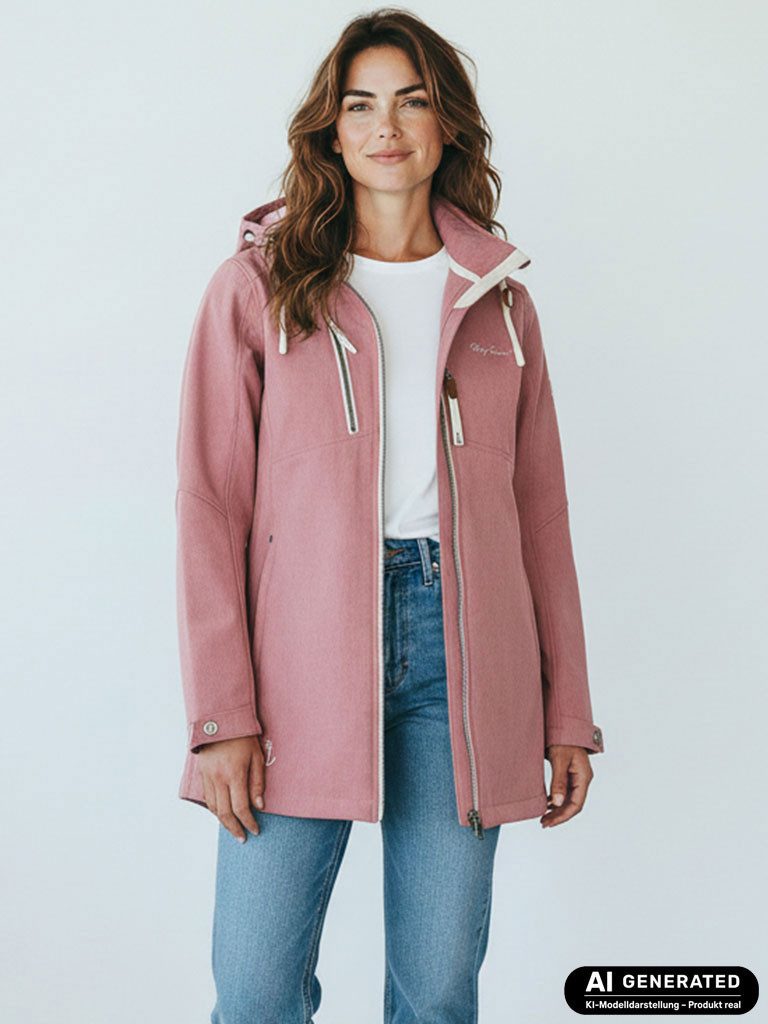 Dry Fashion Softshellmantel Büsum Damen Softshelljacke Fleece-Innenfutter - Mantel Jacke Outdoor Atmungsaktiv, Verstellbare & abnehmbare Kapuze, 2-Wege-Reißverschluss