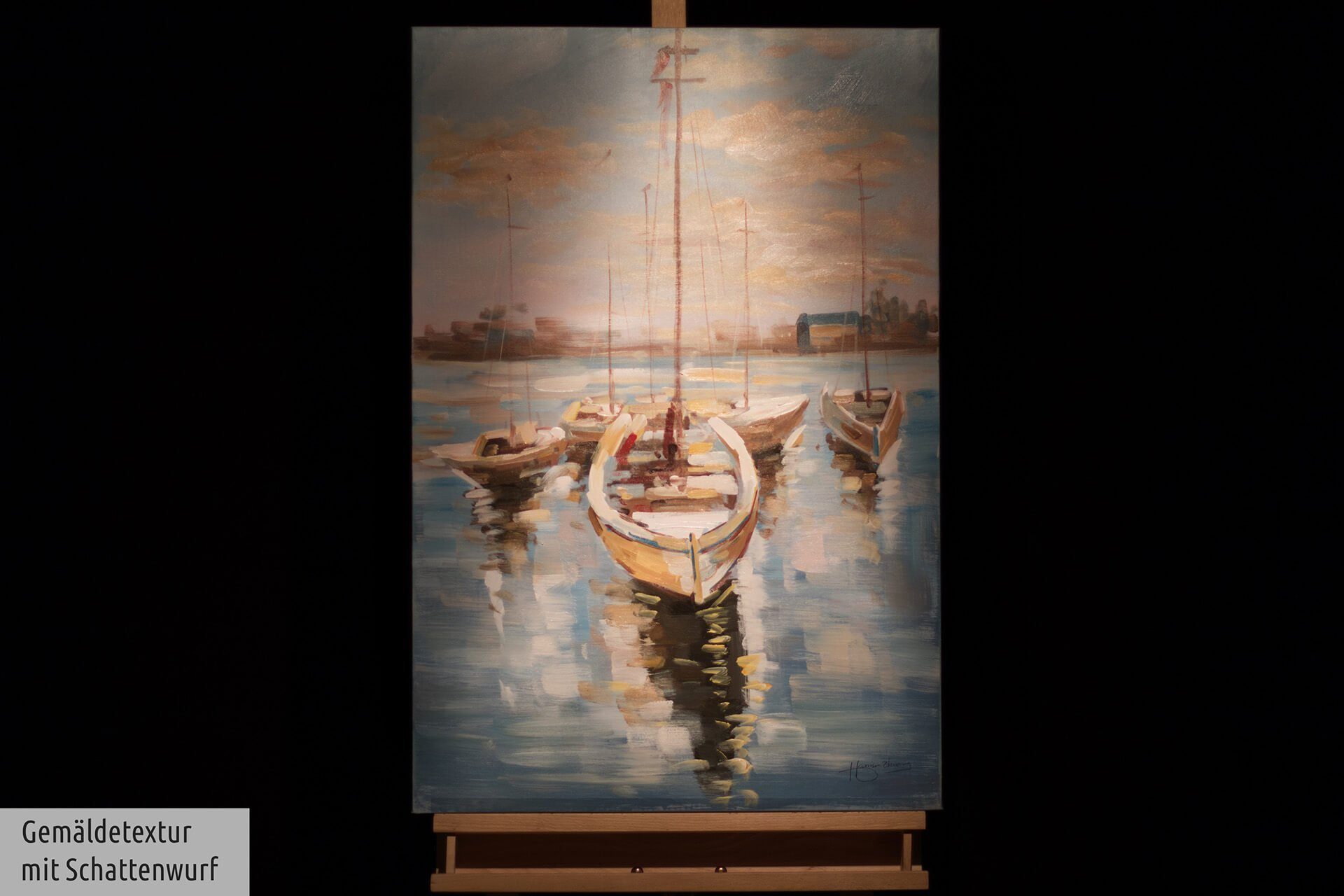 cm, Wohnzimmer Leinwandbild Gemälde Wandbild Hafenromantik 100% HANDGEMALT KUNSTLOFT 60x90