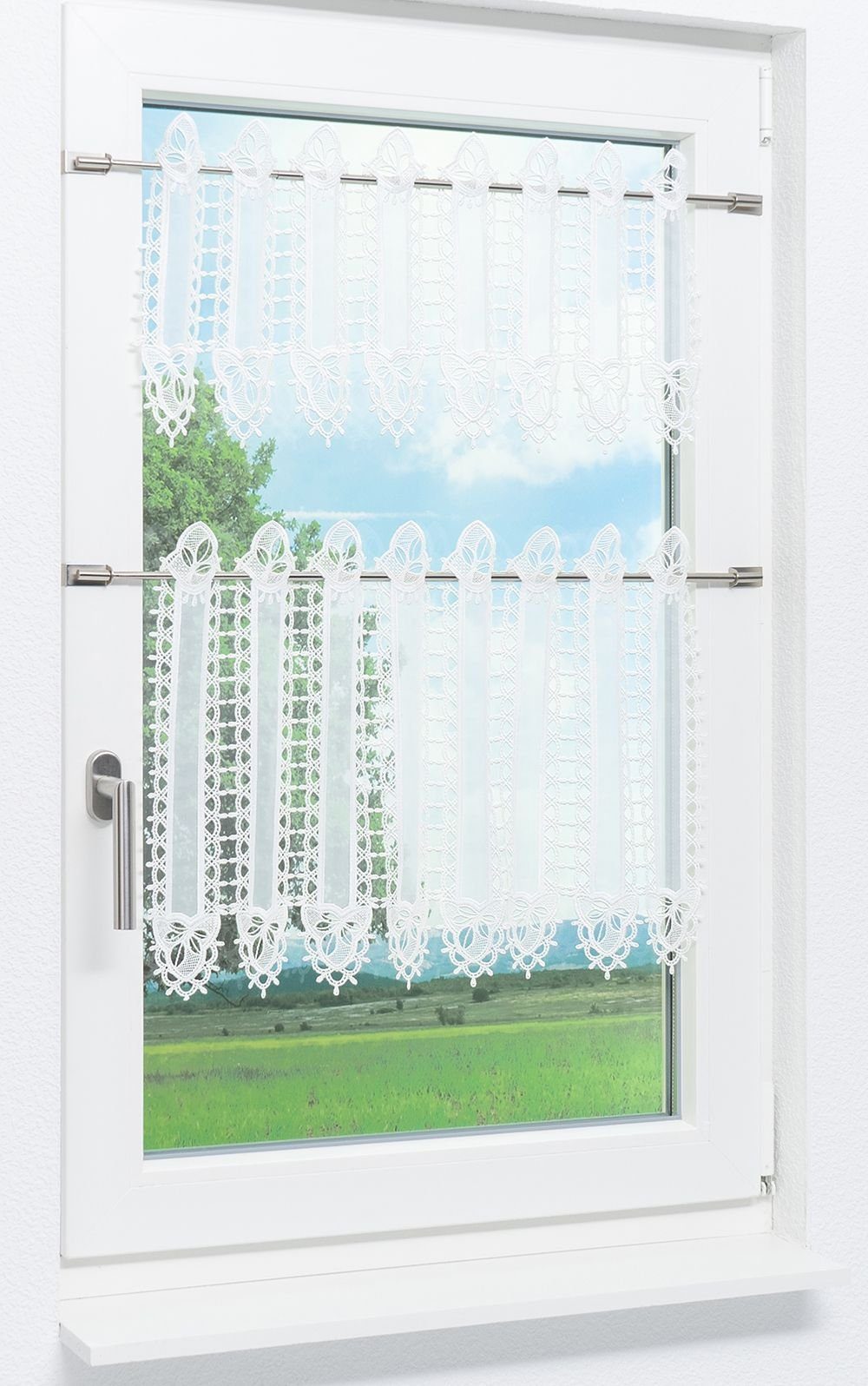 Plauener Spitze® Scheibengardine Rosenblätter (1 St), transparent, HxB 30x40.5cm – Bild 5 von 5