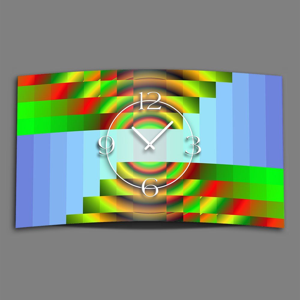 dixtime Wanduhr Psychodelic blau grün Designer Wanduhr modernes Wanduhren Design leise (Einzigartige 3D-Optik aus 4mm Alu-Dibond)
