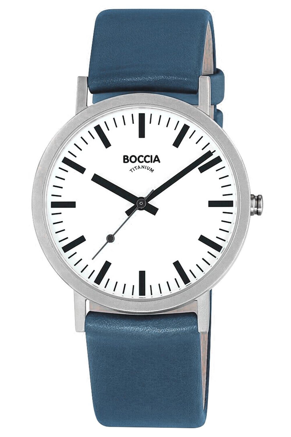 Boccia Quarzuhr Titan mit Lederband Azurblau