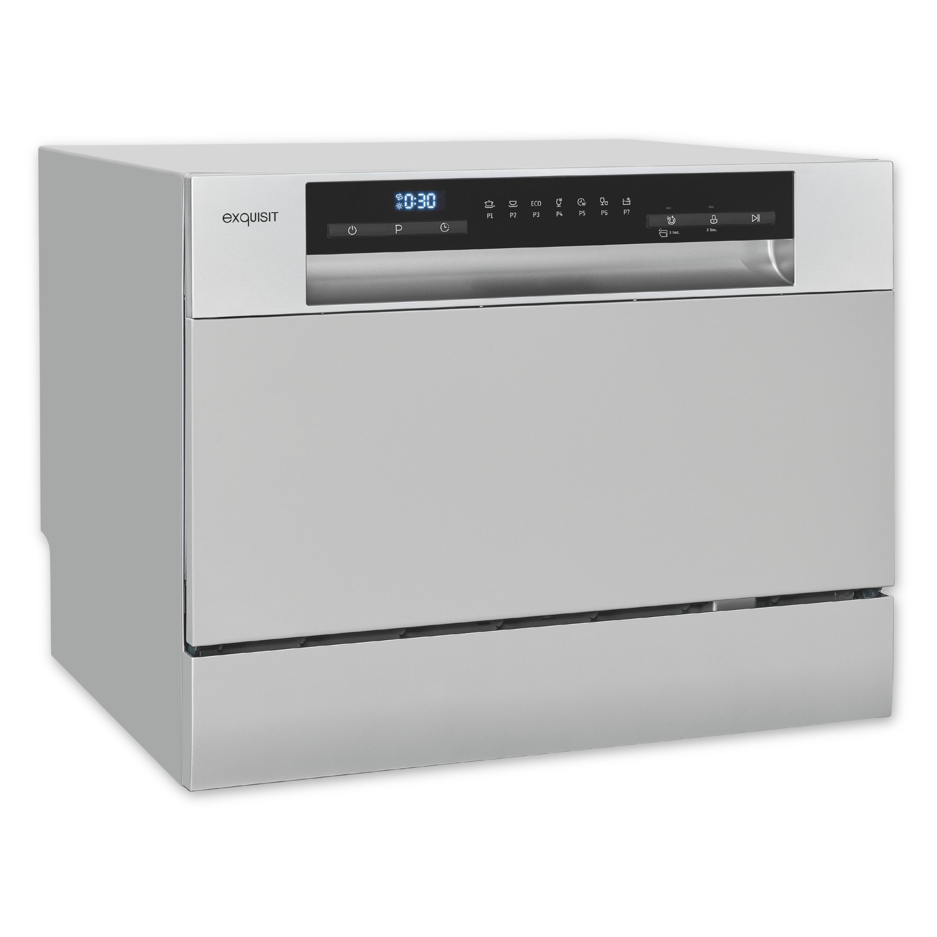 exquisit Tischgeschirrspüler GSP5206-030D, 6.5 l, 6 Maßgedecke, 6 Maßgedecke, 6,5 Liter, Auto-Door-Open, Startzeitvorwahl, LED-Display