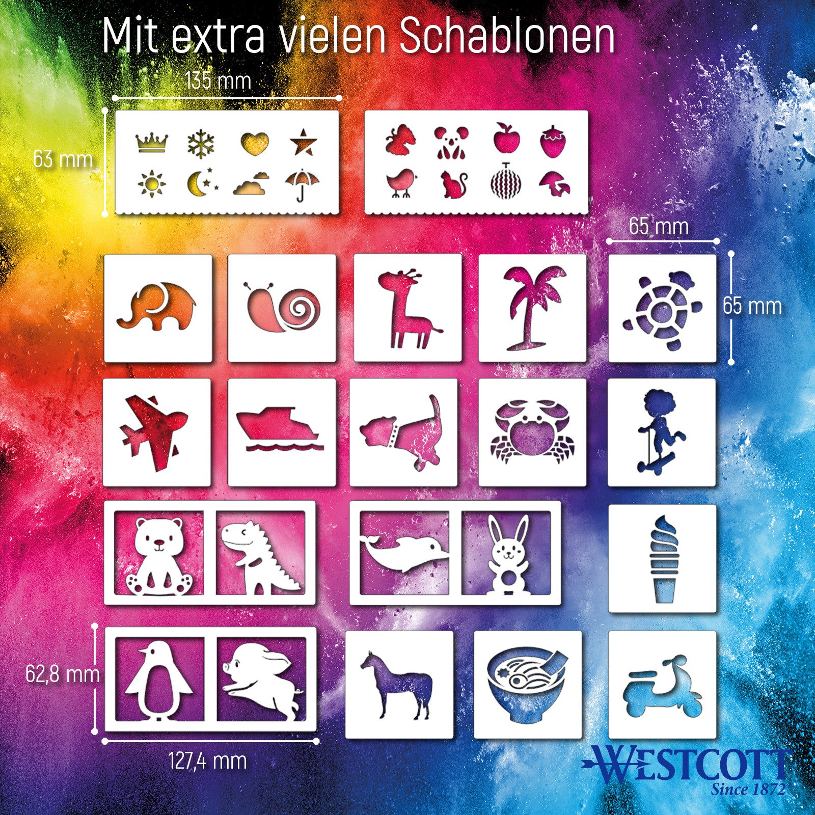 WESTCOTT Airbrushpistole Airbrush Set Kinder, Elektr. Farbsprühstift mit 12 Filzstiften, USB, inklusive 19 Schablonen – Bild 4 von 5