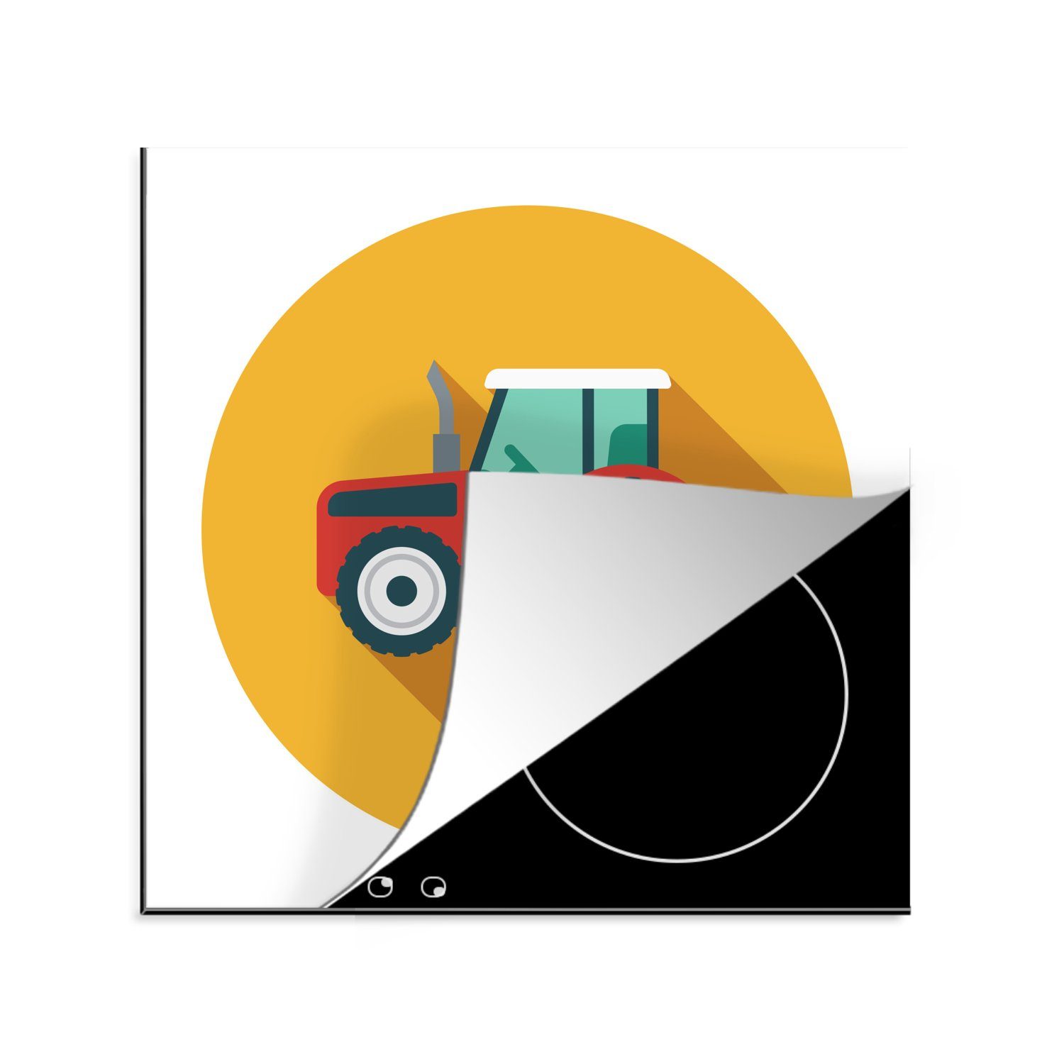 MuchoWow Herdblende-/Abdeckplatte Traktor - Orange - Kreis, Vinyl, (1 tlg), 78x78 cm, Ceranfeldabdeckung, Arbeitsplatte für küche