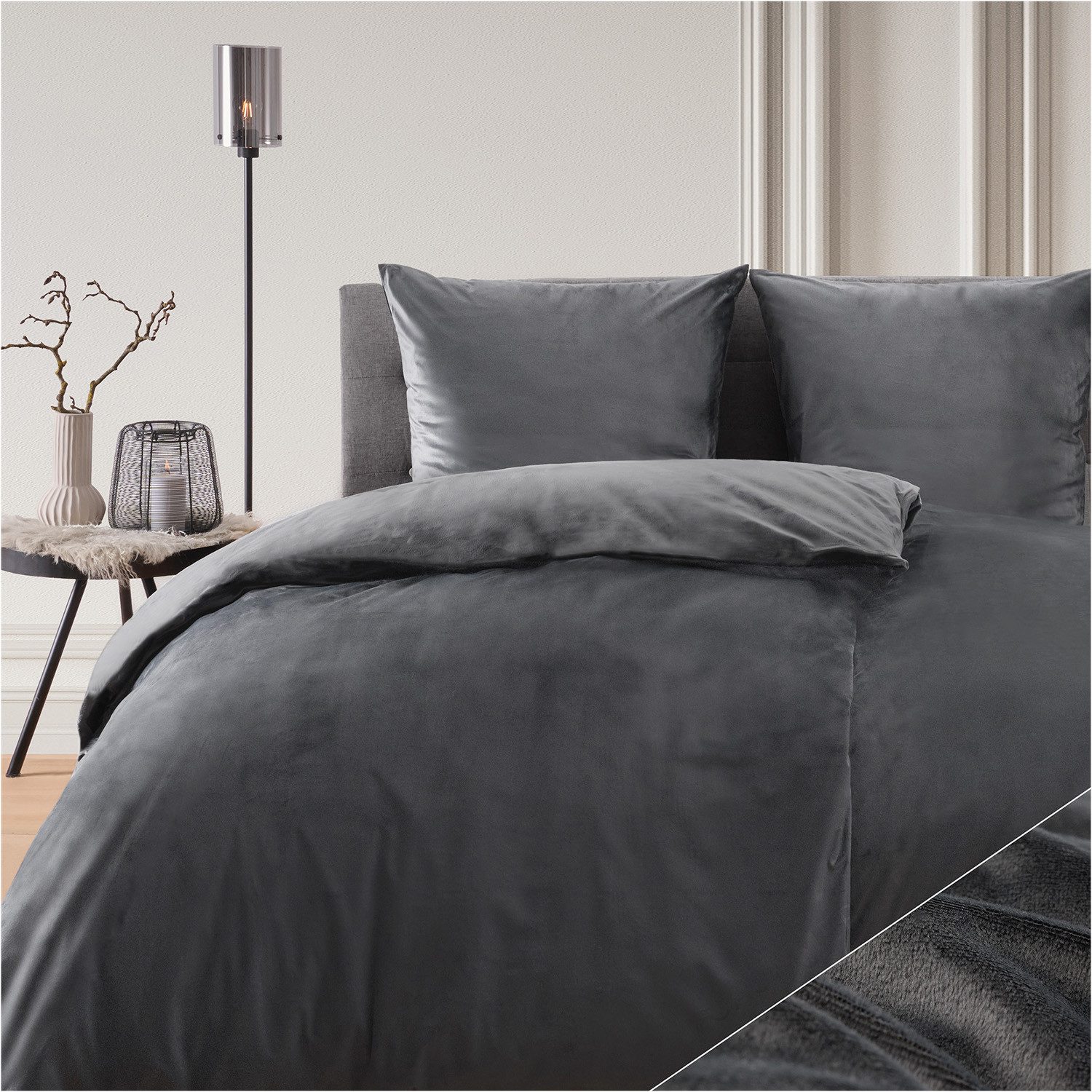 Blumtal Bettwäsche Cashmere-Touch Plüsch, warme Winterbettwäsche + Kopfkissenbezug