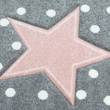Kinderteppich Kinderteppich rund mit Stern in Rosa Grau Weiss, TeppichHome24, Rund, Höhe: 13 mm