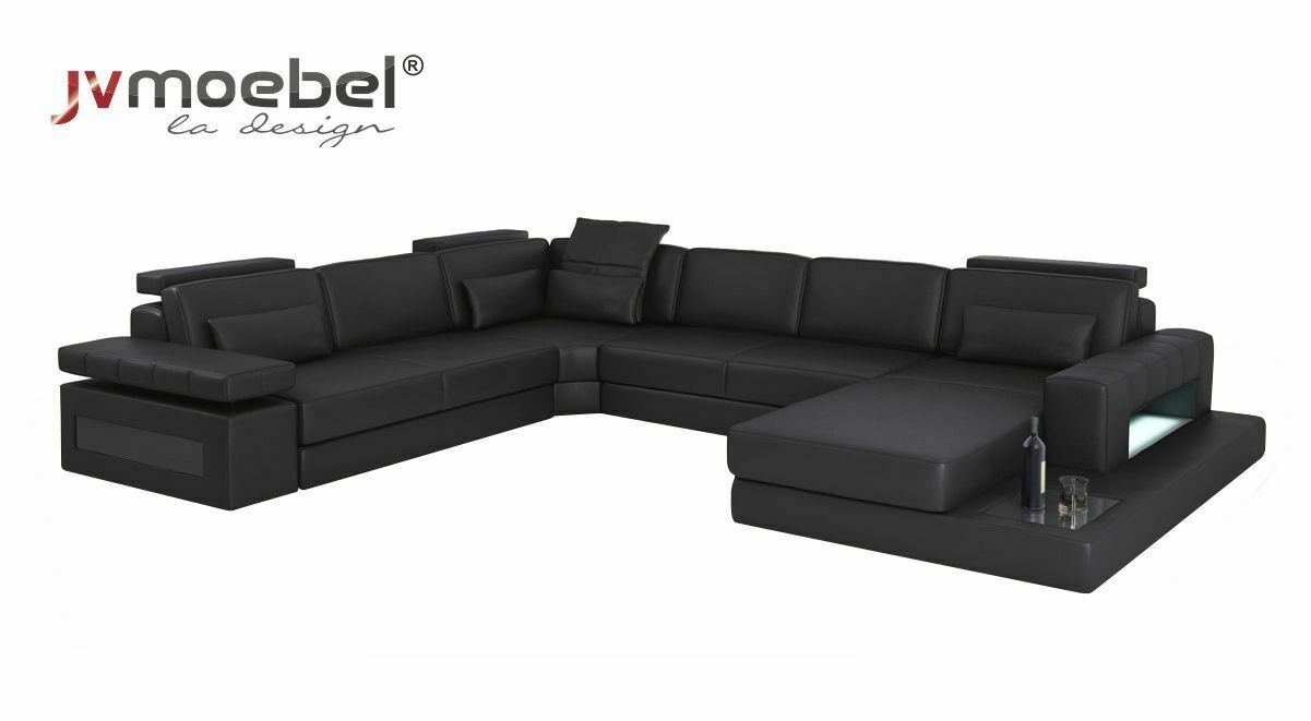 JVmoebel Ecksofa, Wohnlandschaft Bettfunktion Leder Ecksofa U-Form Sofa Couch Textil