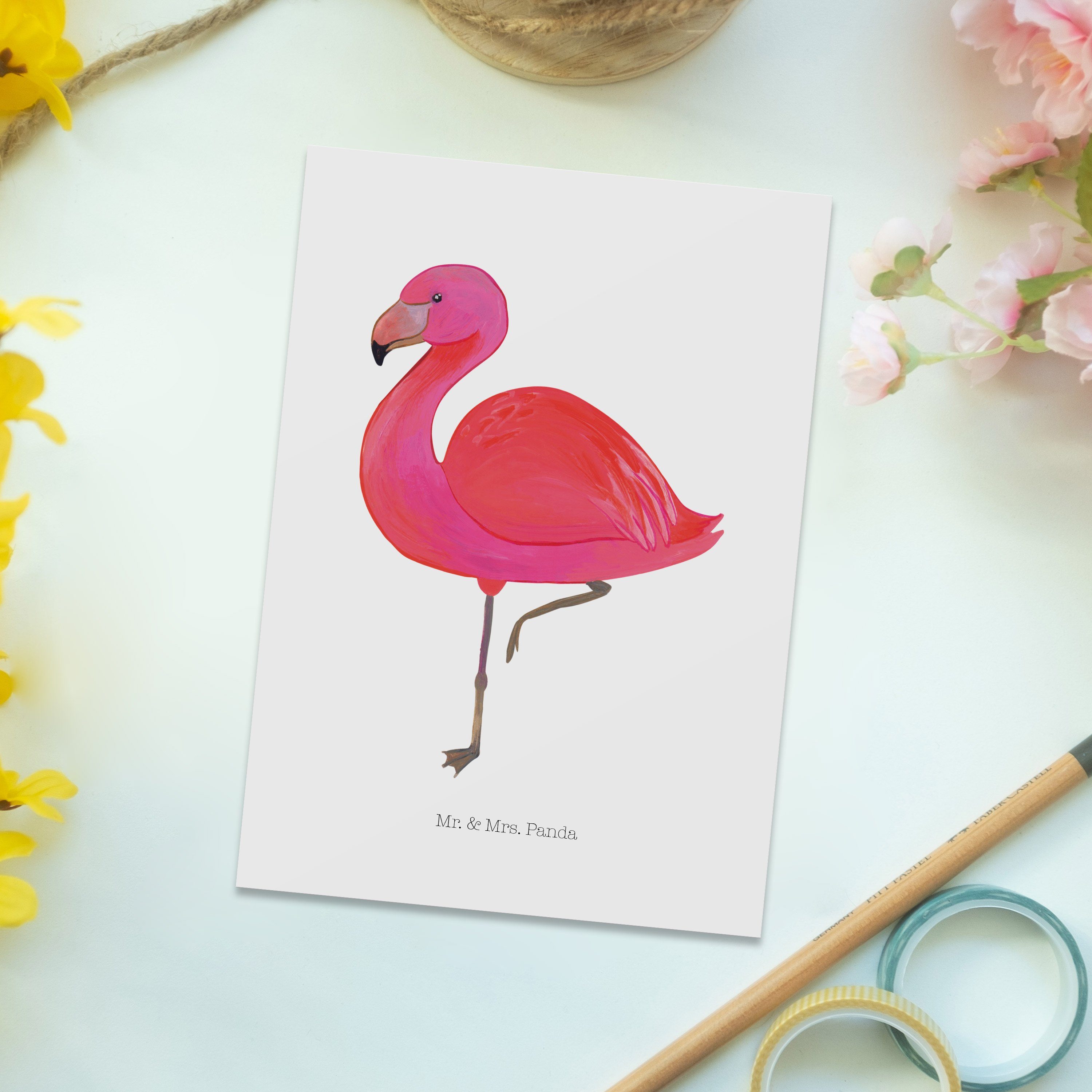 Freundinnen, classic Geschenkk - Einladung, Geschenk, Flamingo Weiß Postkarte Mr. Panda & Mrs. -