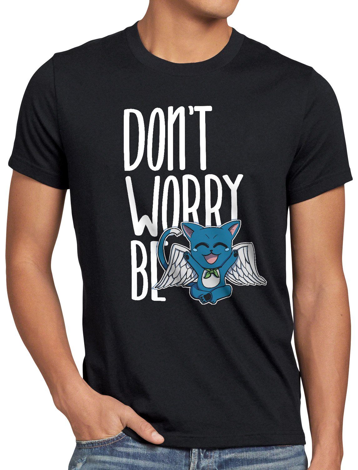 anime Print-Shirt schwarz japan Herren fairy Happy Don't be worry style3 T-Shirt tail manga