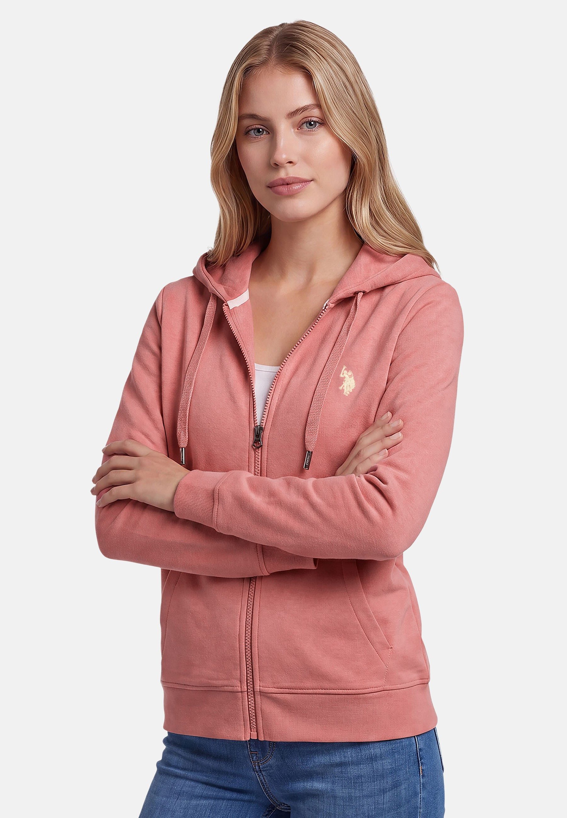 U.S. Polo Assn. Sweatjacke USRubyy – Damen Kapuzenjacke mit Reißverschluss und Logo-Stickerei Baumwoll-Polyester-Mix, weich, atmungsaktiv & vielseitig kombinierbar